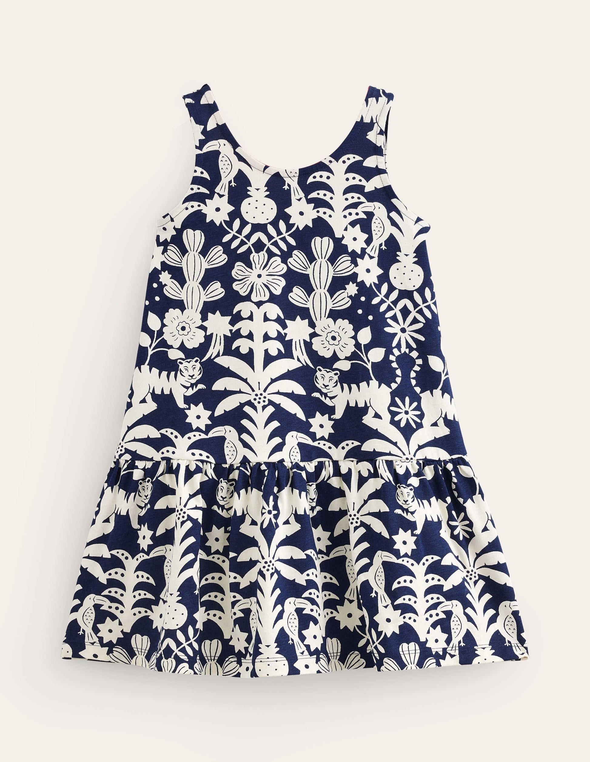 Strappy Drop Waist Dress-College Navy Animal Woodblock-1