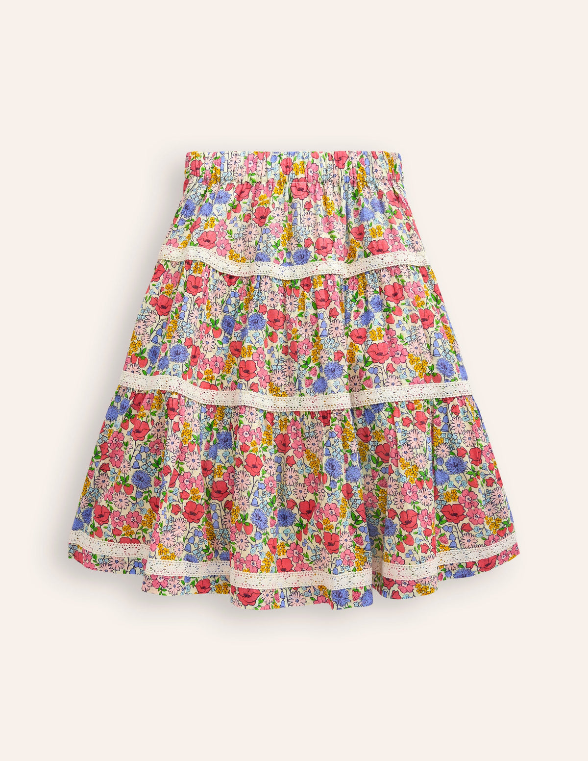 Printed Tiered Midi Skirt-Bubblegum Peony Floral - Image 4