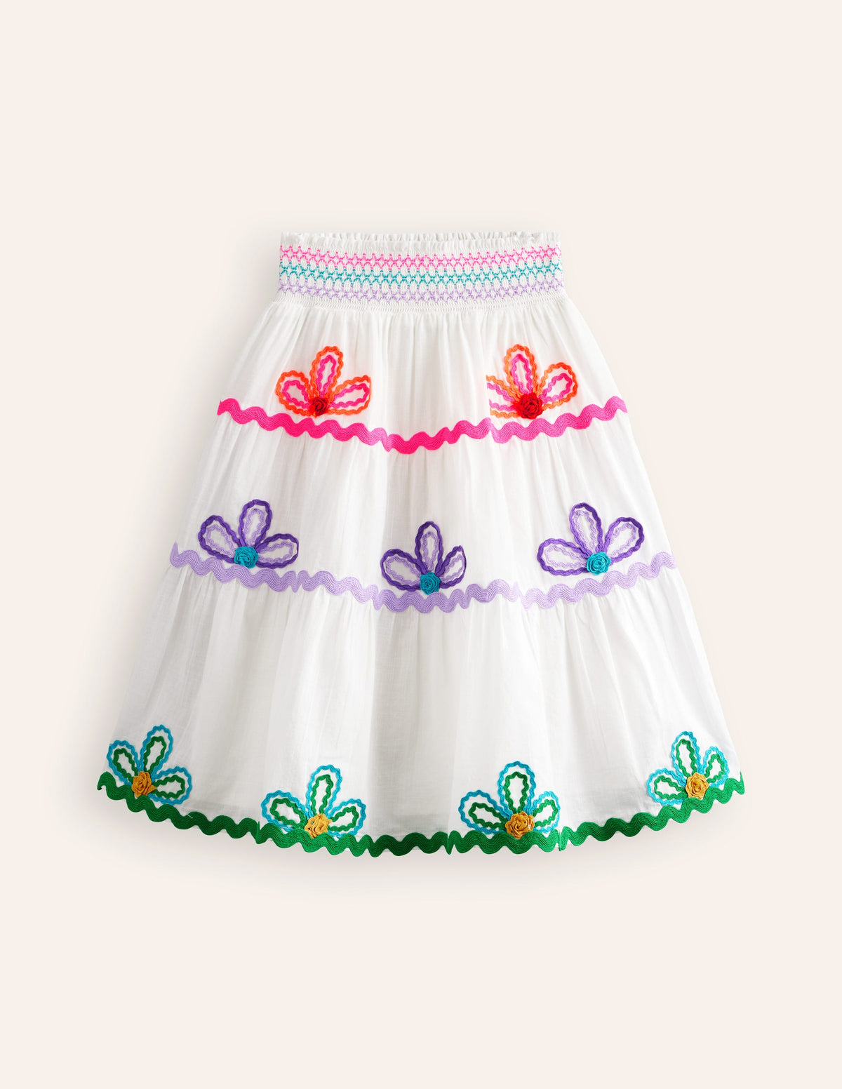 Ric Rac Detail Midi Skirt-White - Image 1
