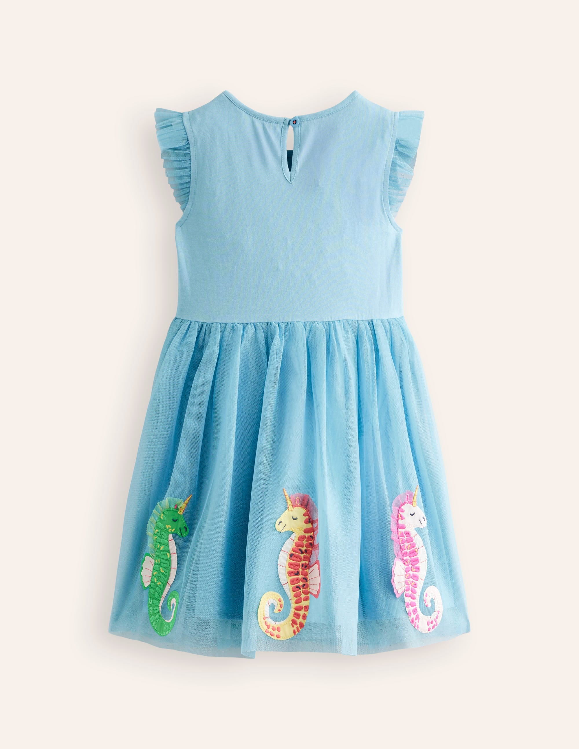 Jersey Tulle Appliqué Dress-Aqua Sea Blue Seahorses - Image 2