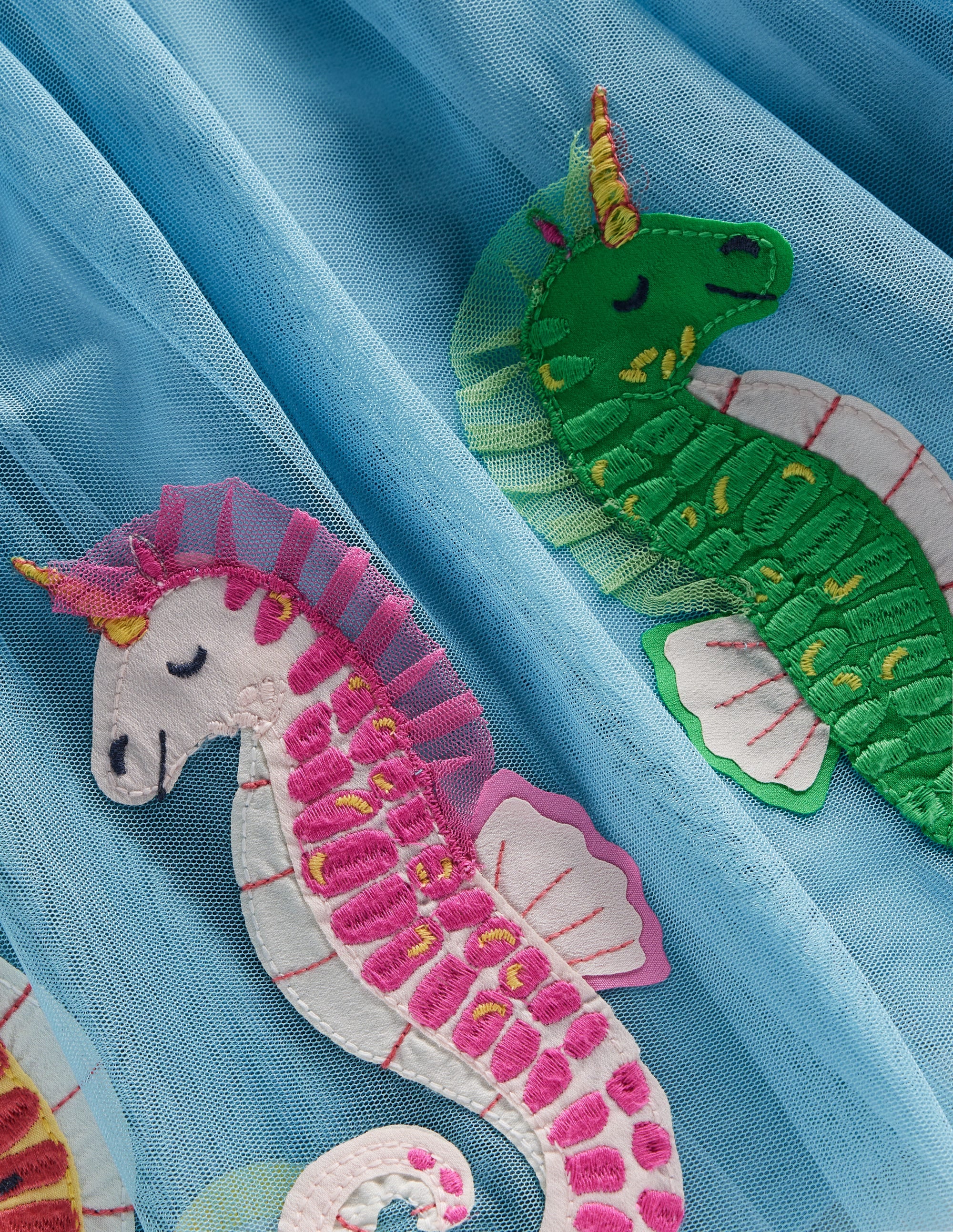 Jersey Tulle Appliqué Dress-Aqua Sea Blue Seahorses - Image 3