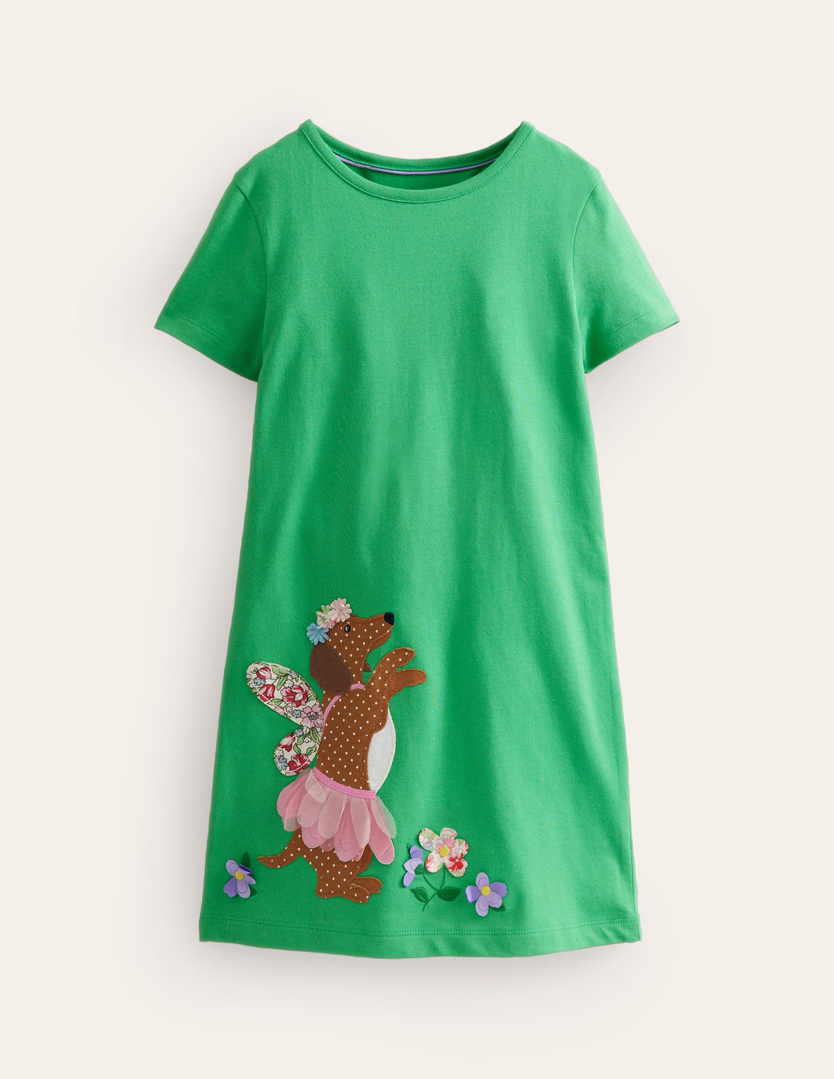 Big Appliqué Jersey Dress-Pea Green/ Vanilla Pod Dog - Image 1