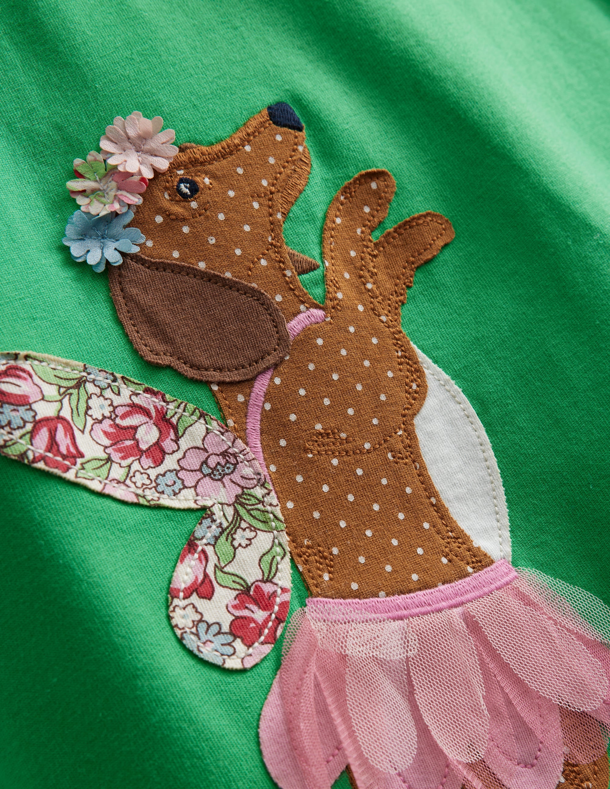 Big Appliqué Jersey Dress-Pea Green/ Vanilla Pod Dog - Image 3