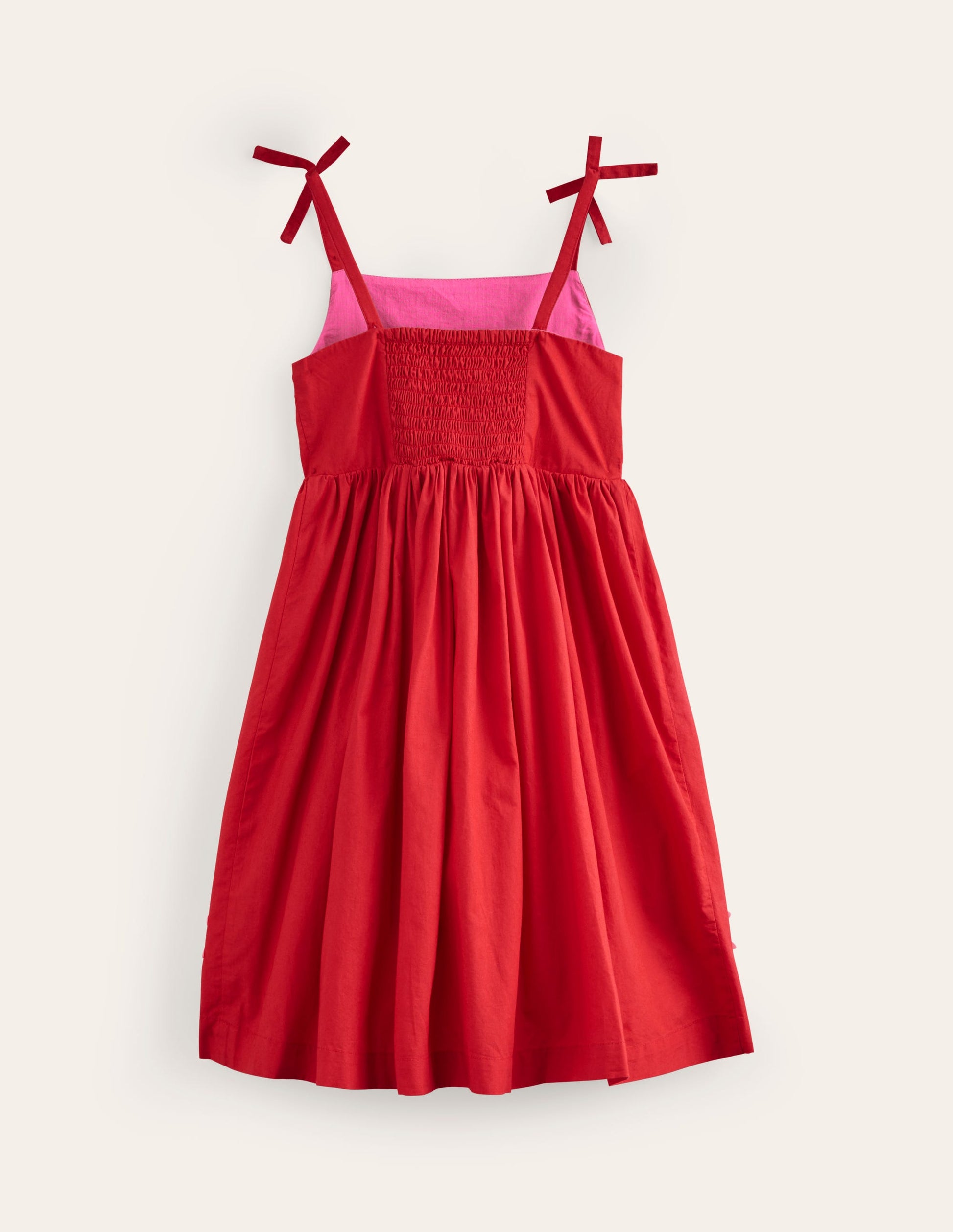 Appliqué Cotton Dress-Poppy Red Palms-2