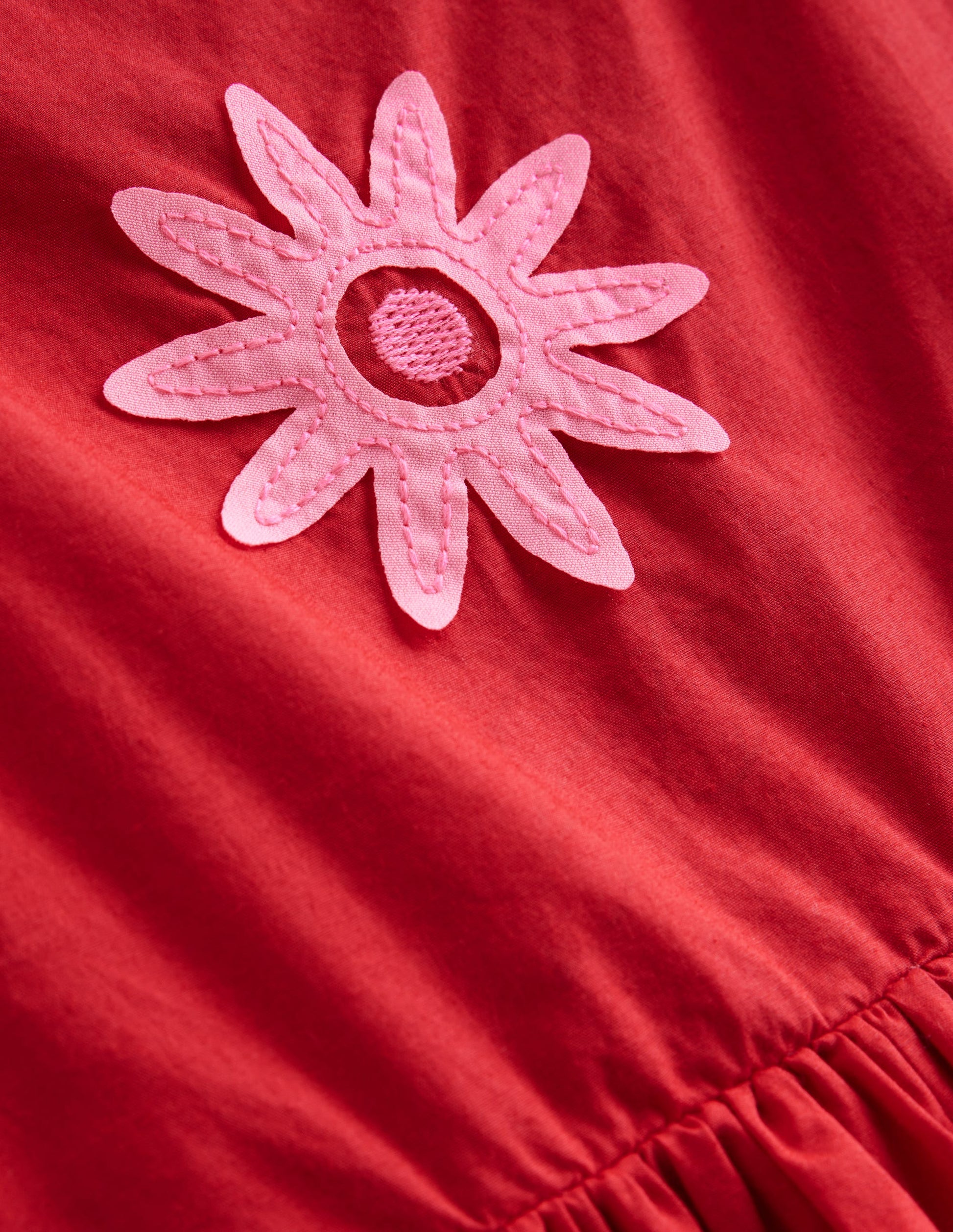 Appliqué Cotton Dress-Poppy Red Palms-3