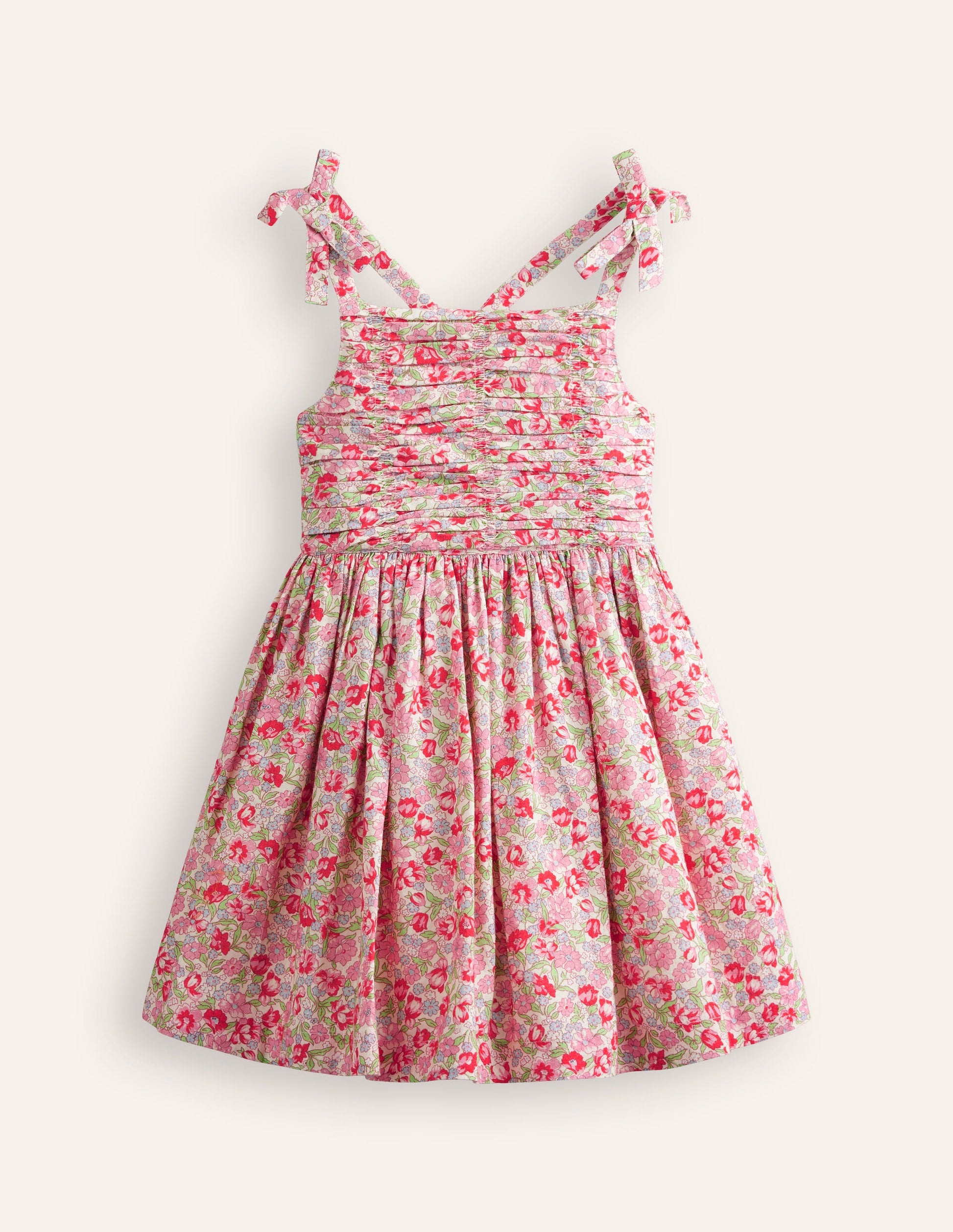 Ruched Cotton Linen Dress-Bubblegum Peony Floral-5
