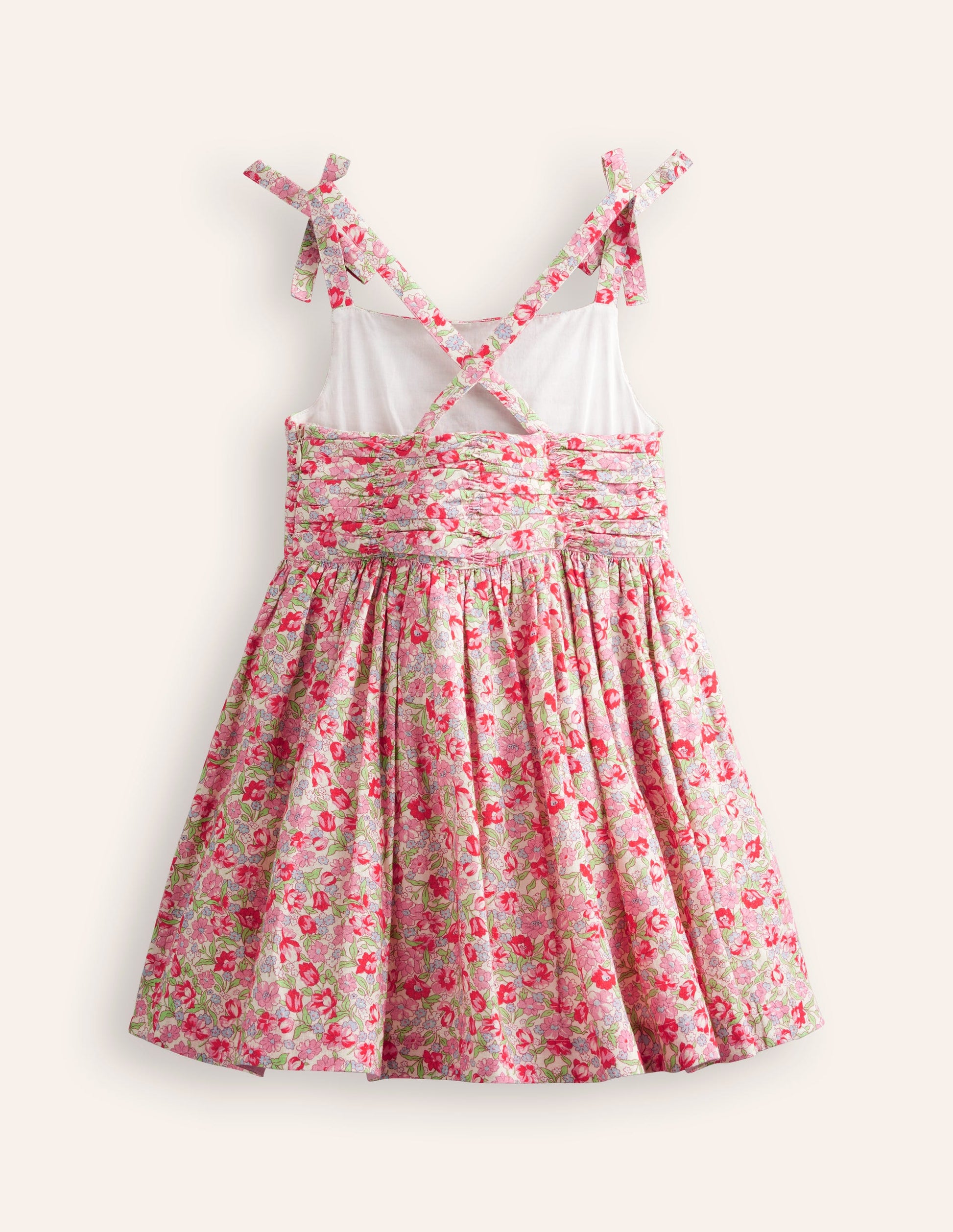 Ruched Cotton Linen Dress-Bubblegum Peony Floral-6