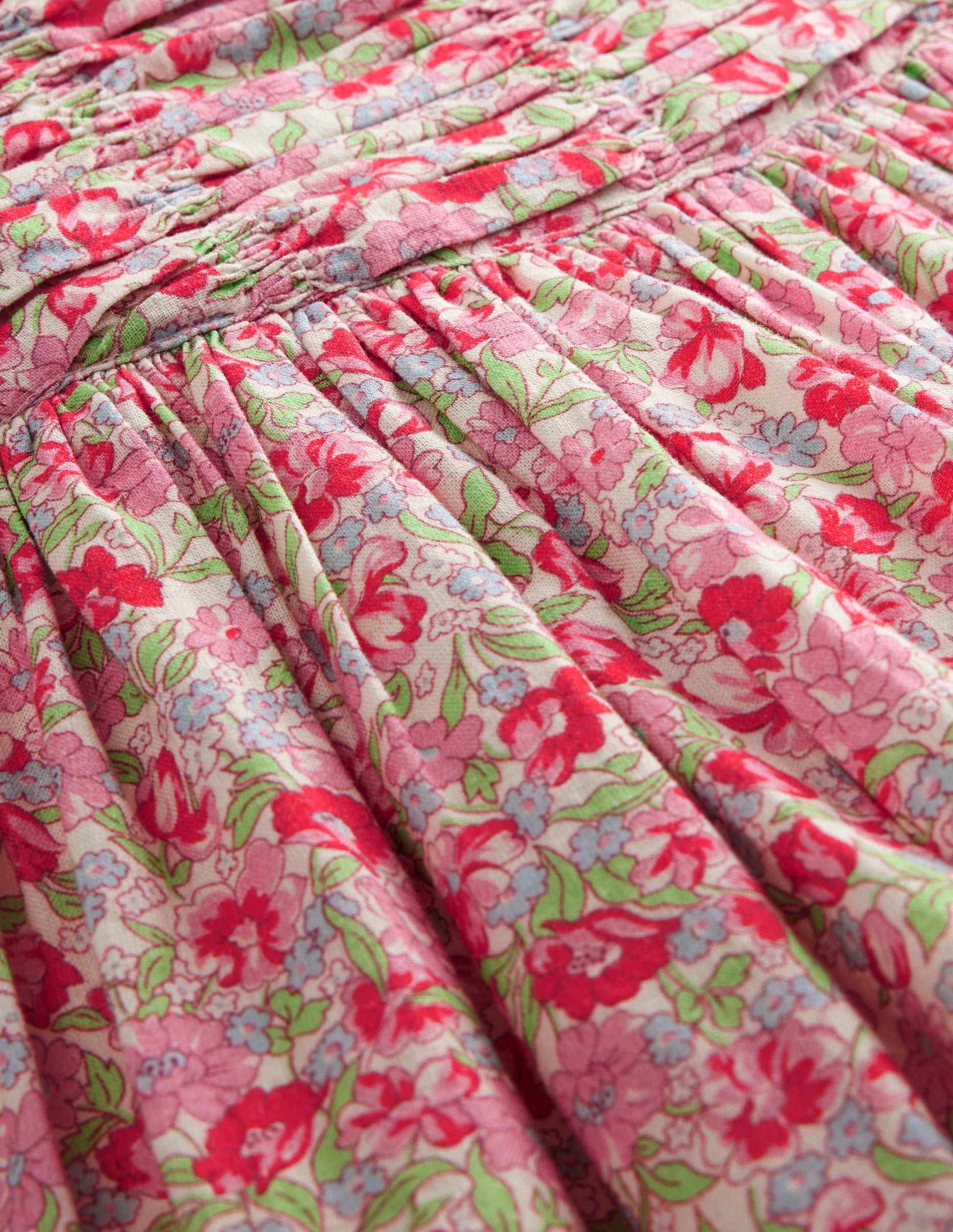 Ruched Cotton Linen Dress-Bubblegum Peony Floral-7