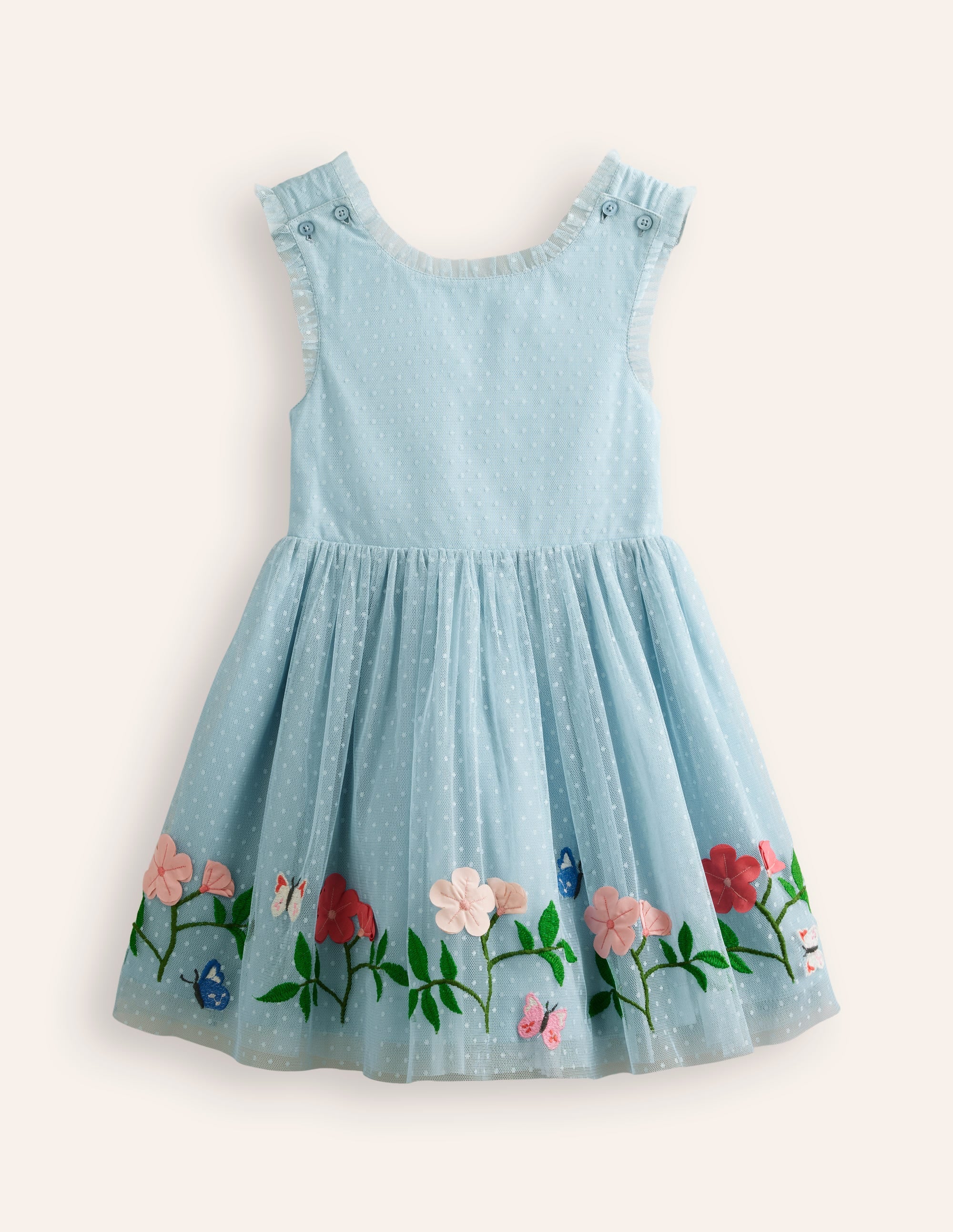 Tulle Cross-Back Dress-Vintage Blue Flowers - Image 1
