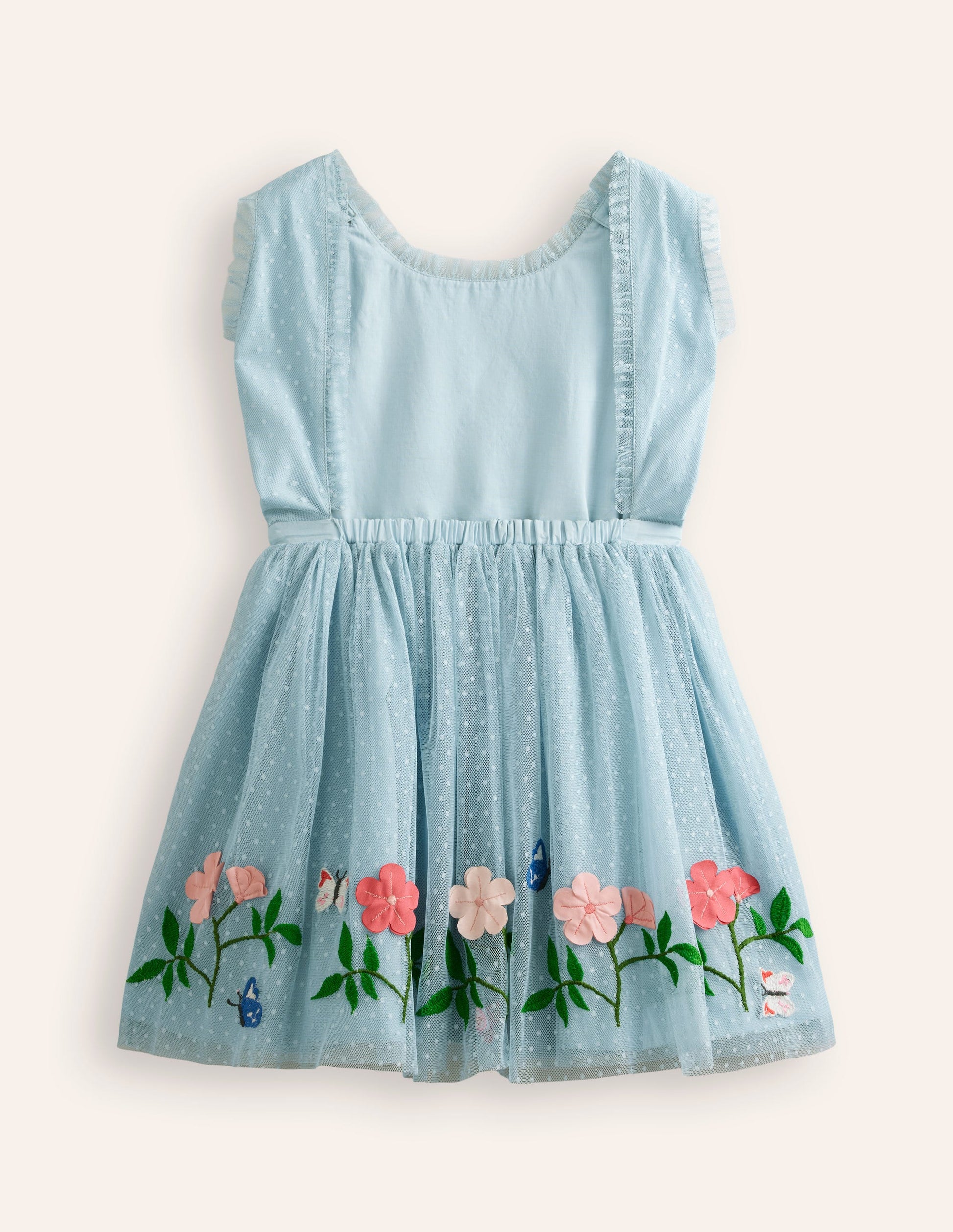 Tulle Cross-Back Dress-Vintage Blue Flowers-2