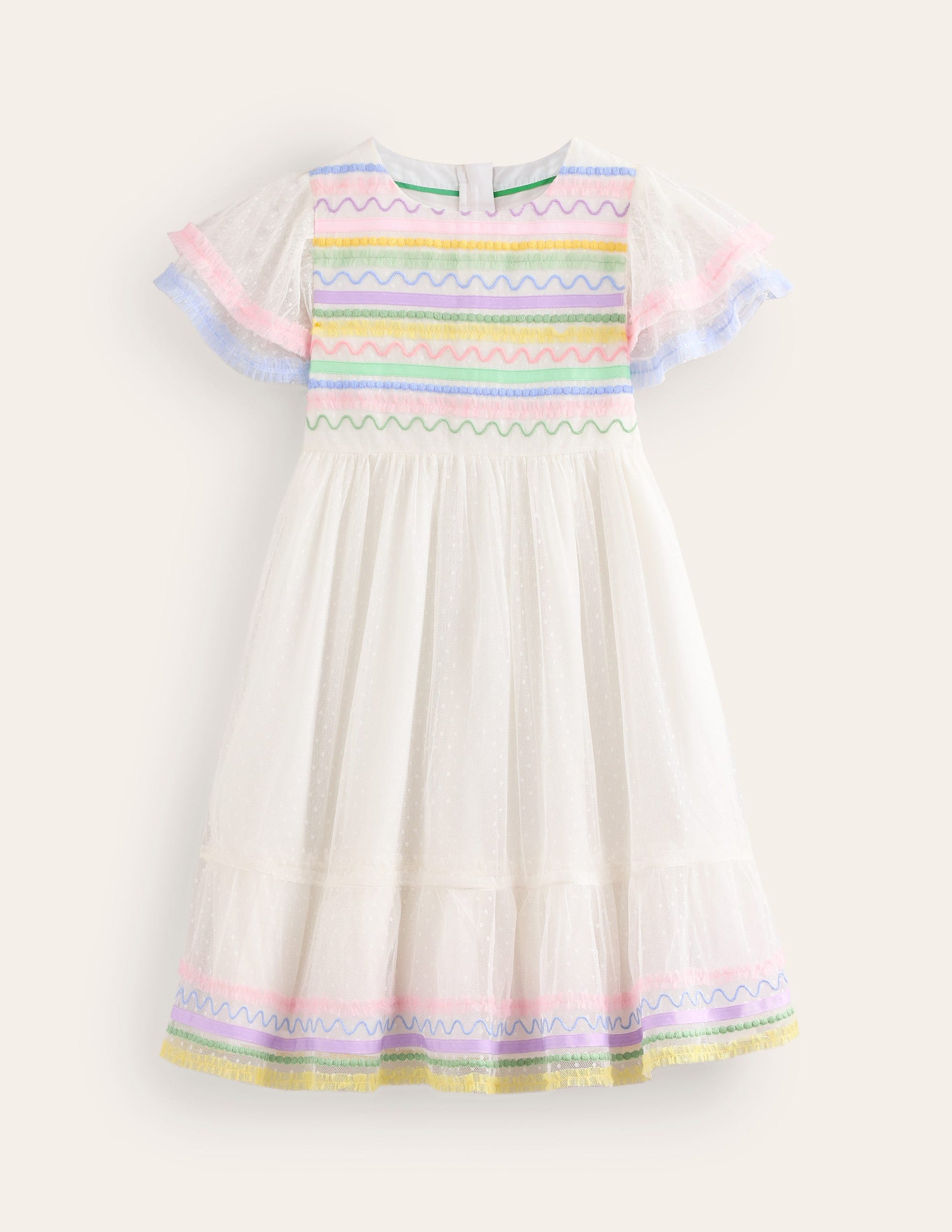 Lace Trim Tulle Dress-Ivory-1