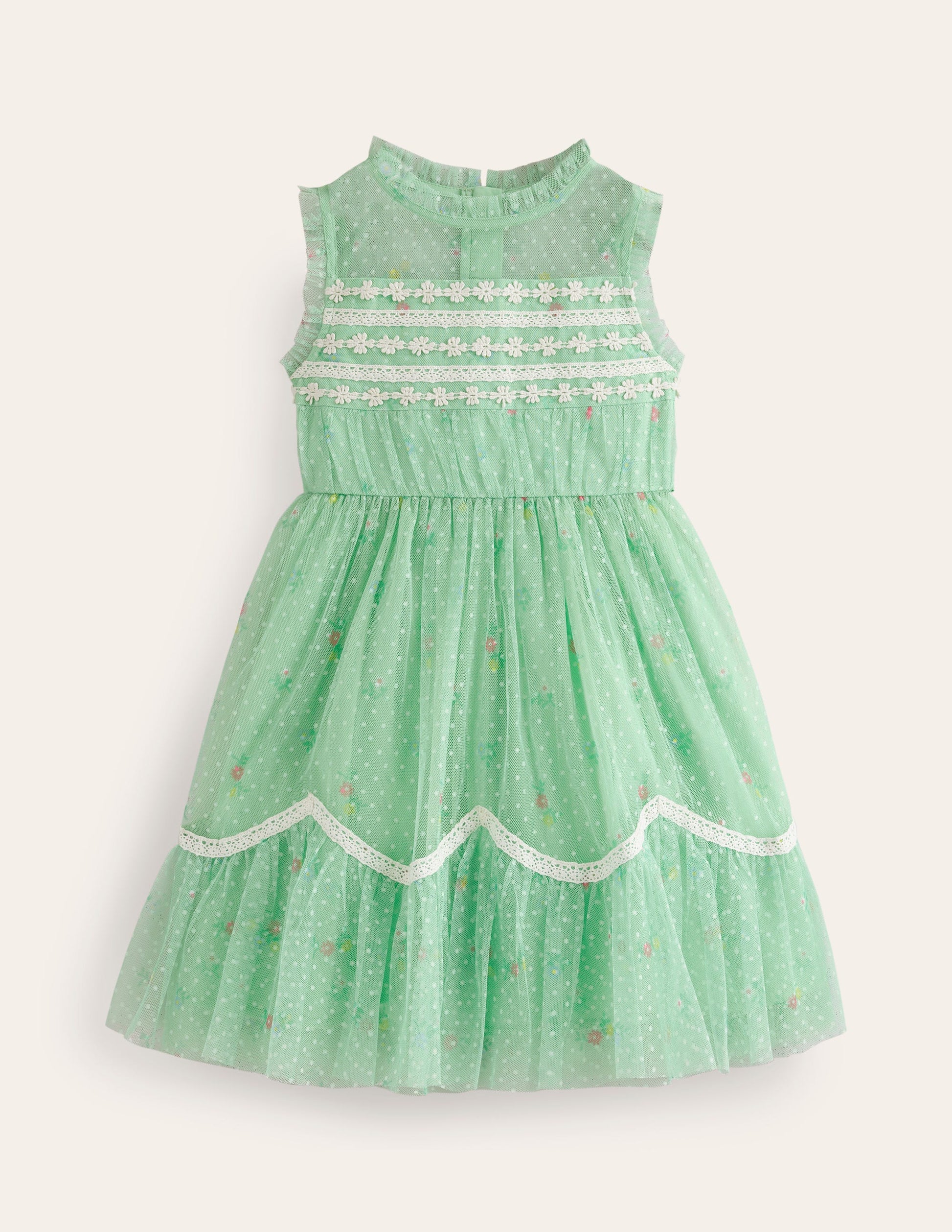 Scallop Hem Tulle Dress-Pistachio Green-1