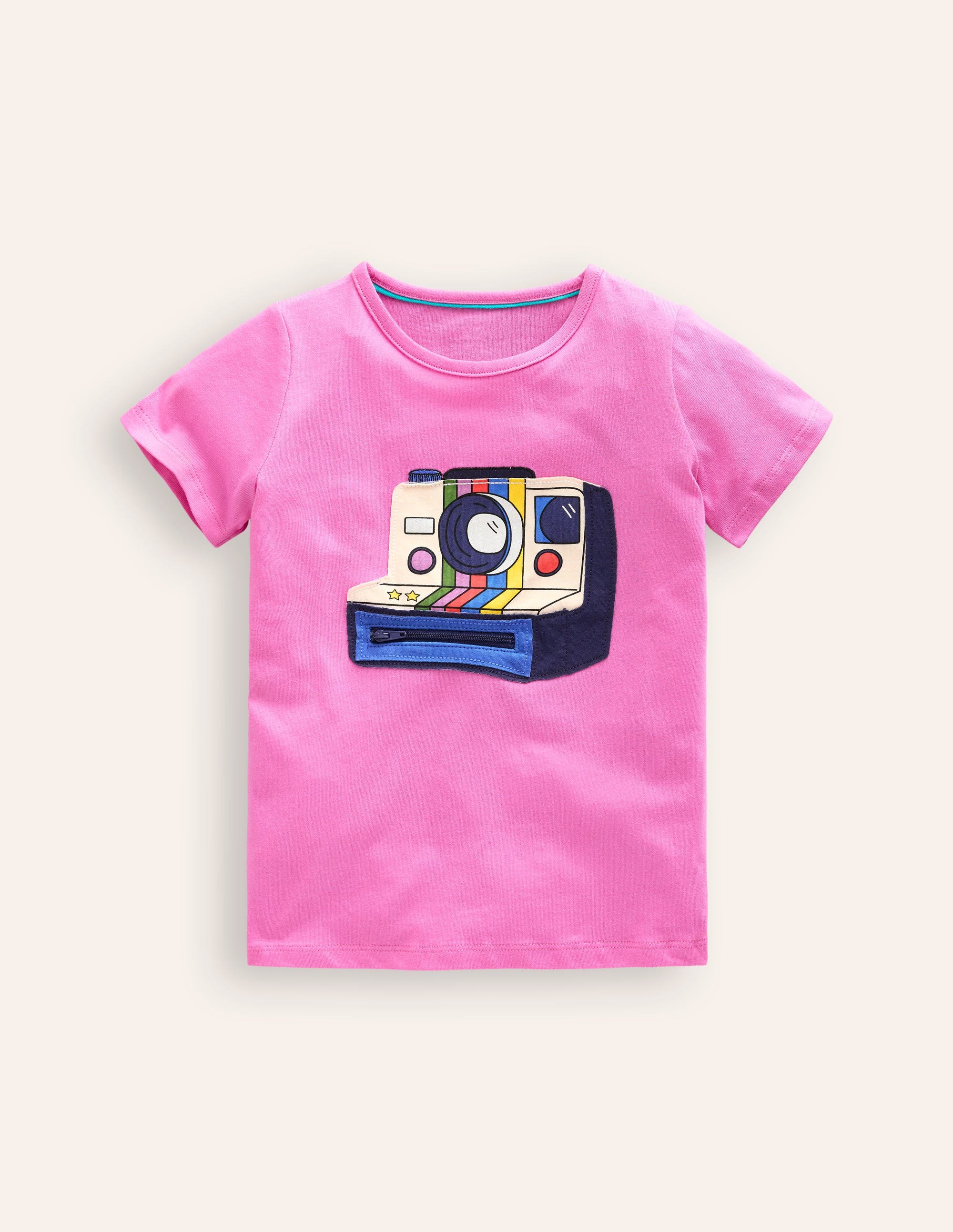 Appliqué Zip Detail T-shirt-Strawberry Ice Polaroid - Image 1