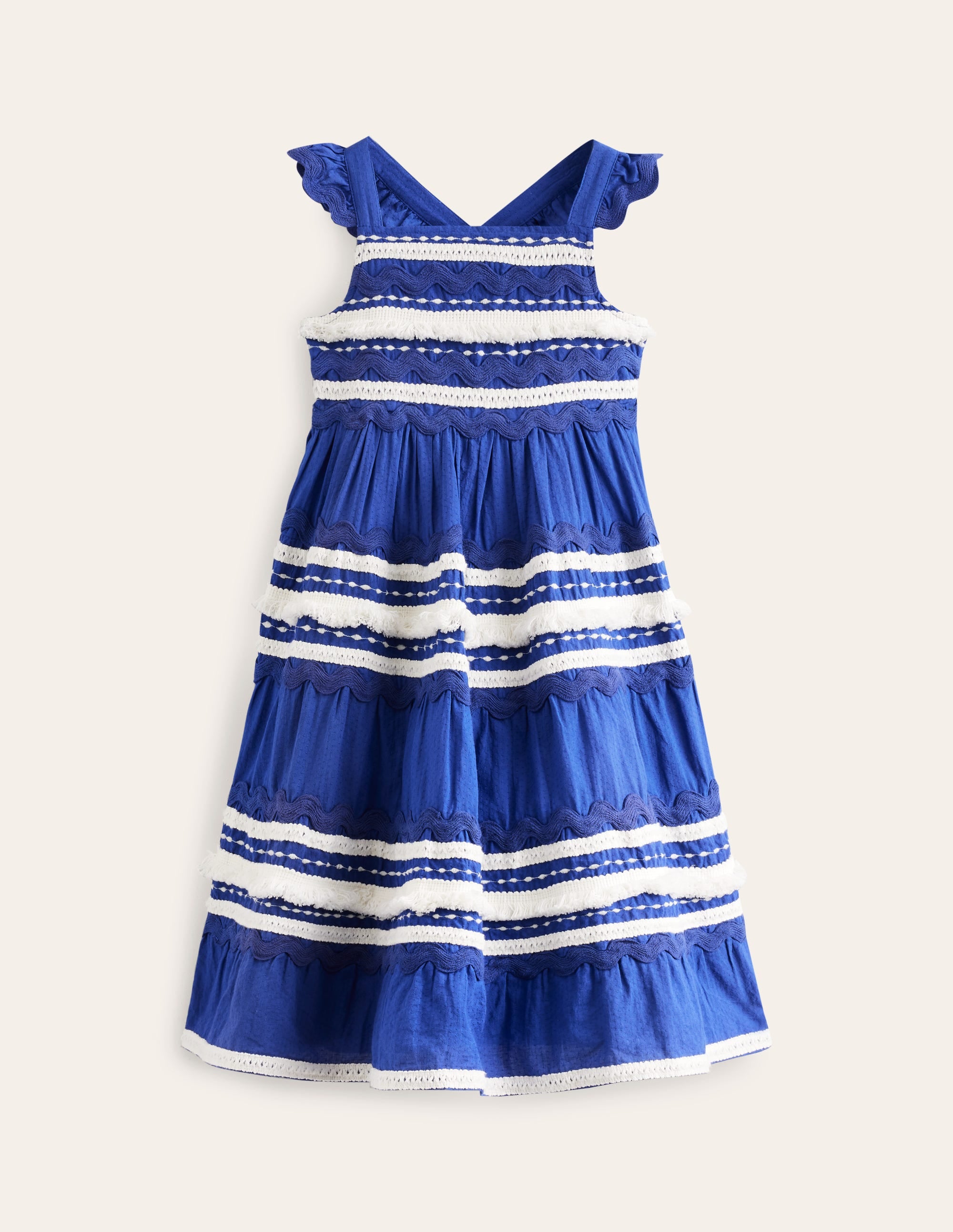 Tiered Twirly Ric Rac Dress-Sapphire Blue - Image 1