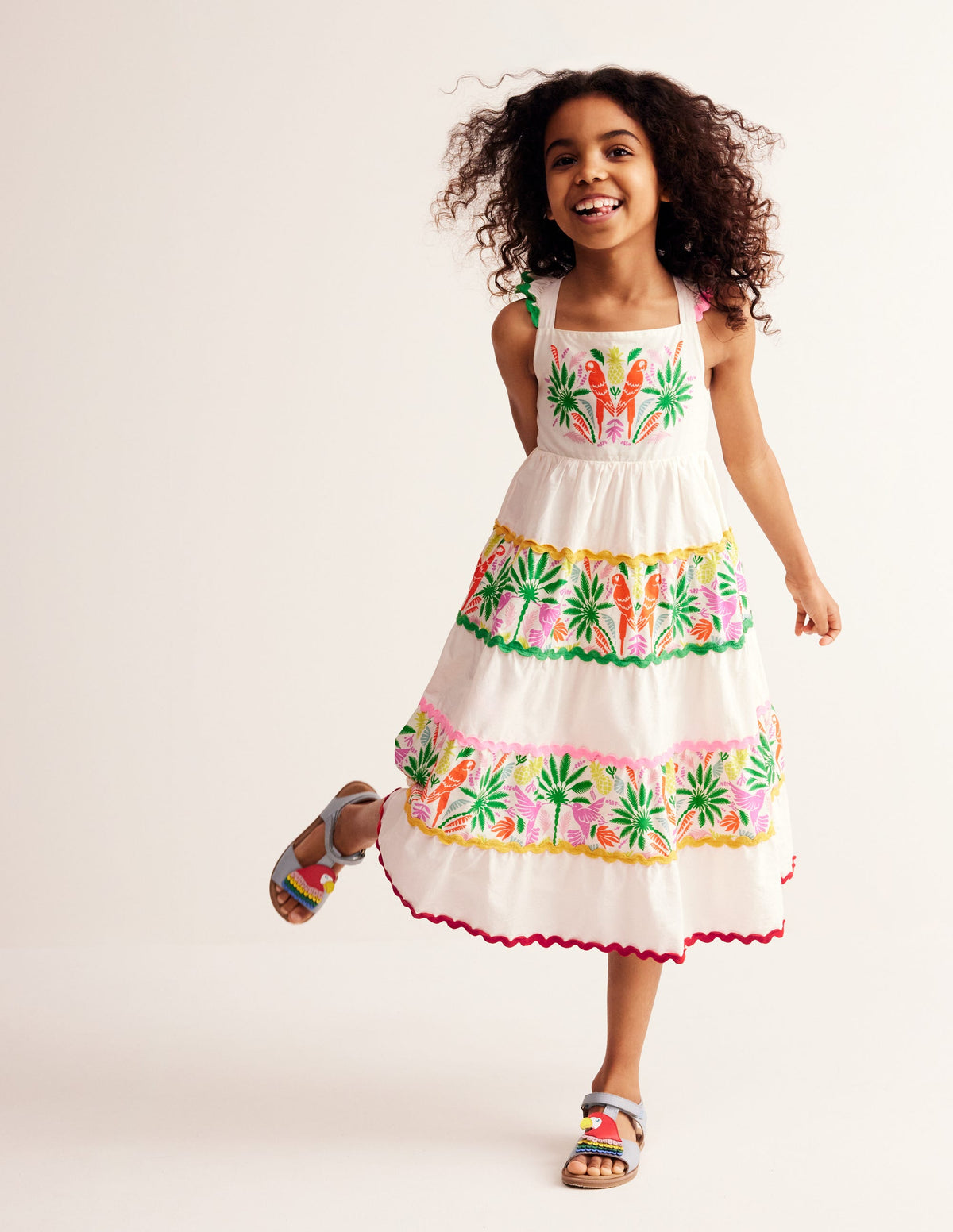Tiered Twirly Ric Rac Dress-Multi Rainbow Palm-1