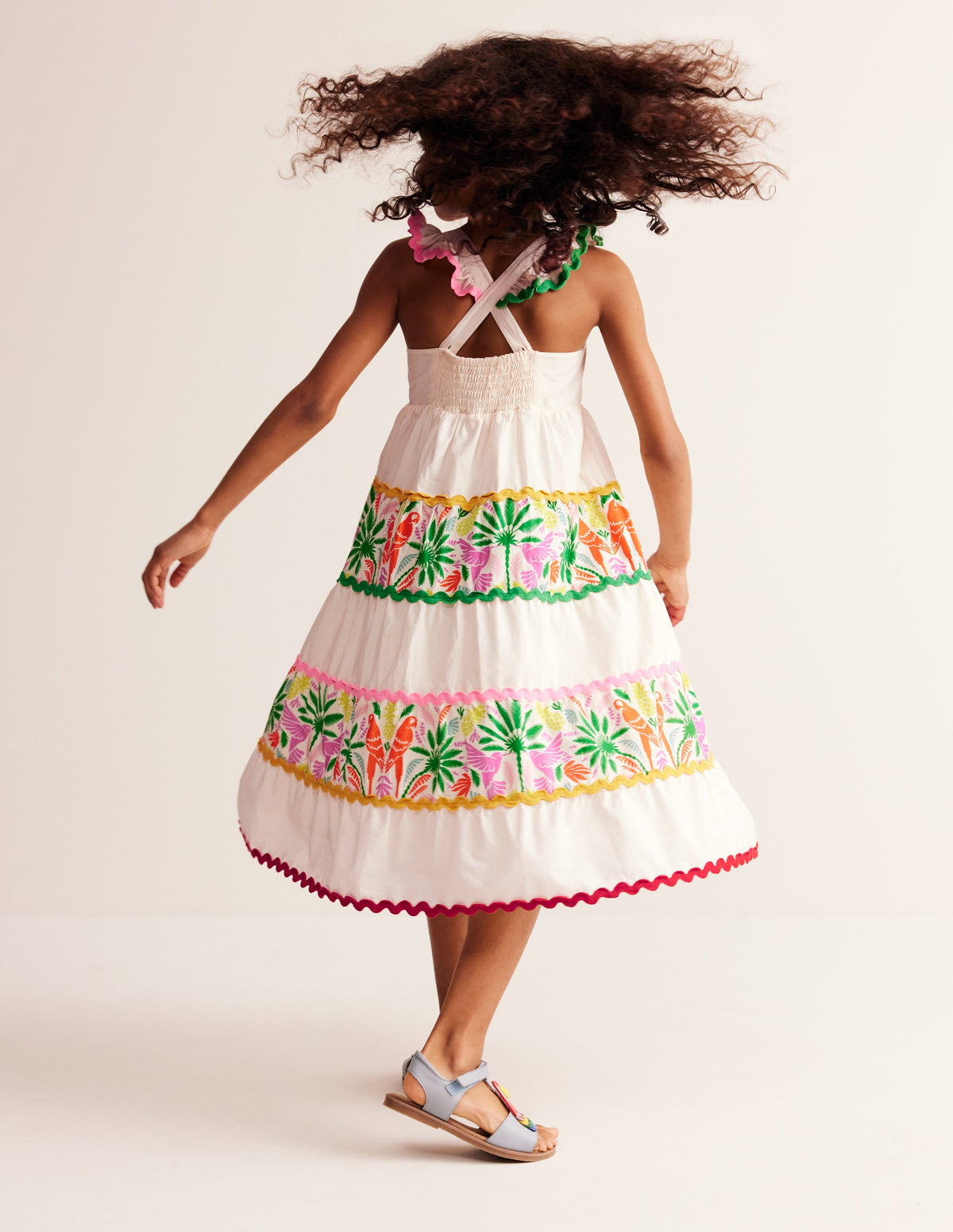 Tiered Twirly Ric Rac Dress-Multi Rainbow Palm-2