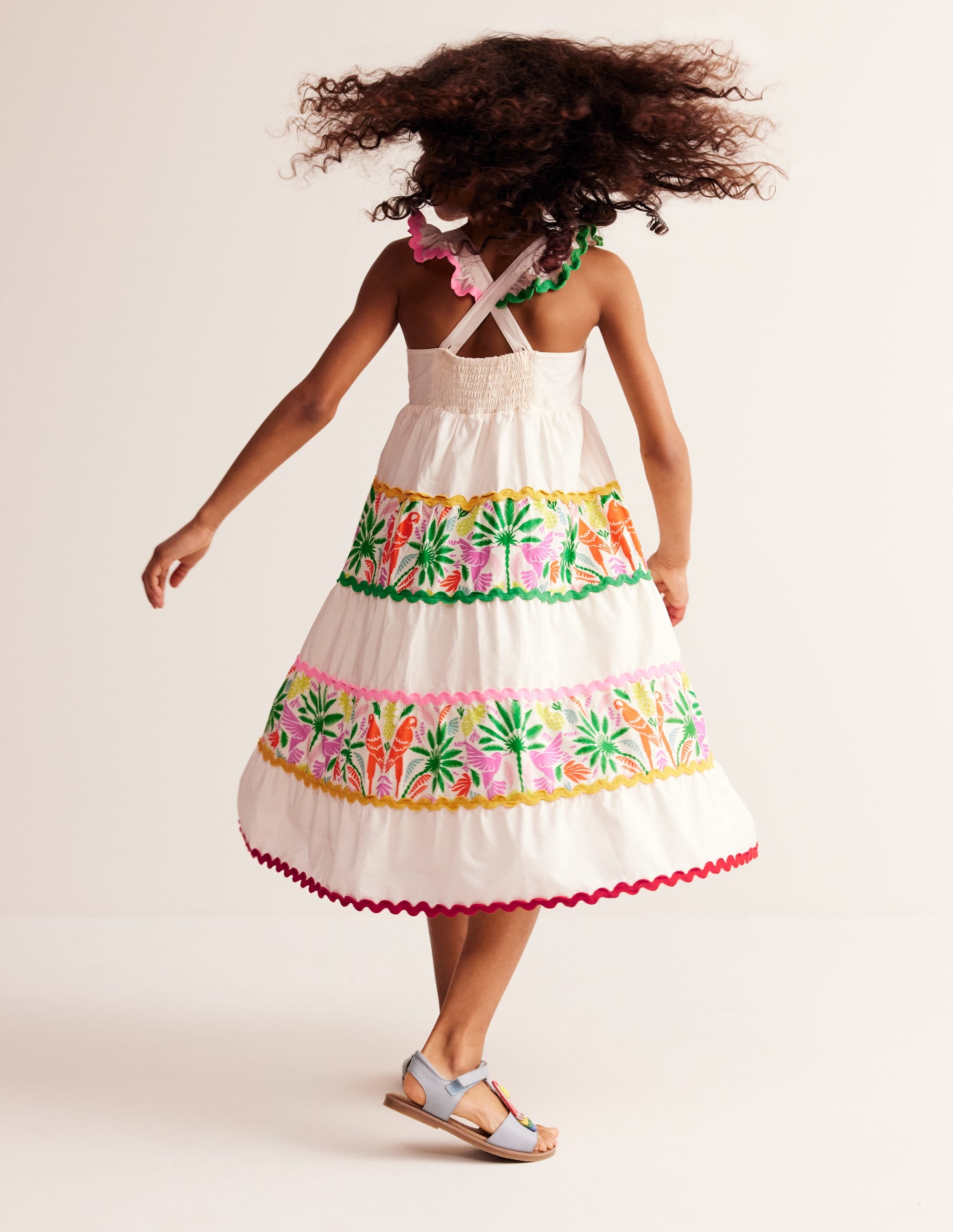 Tiered Twirly Ric Rac Dress-Multi Rainbow Palm - Image 2