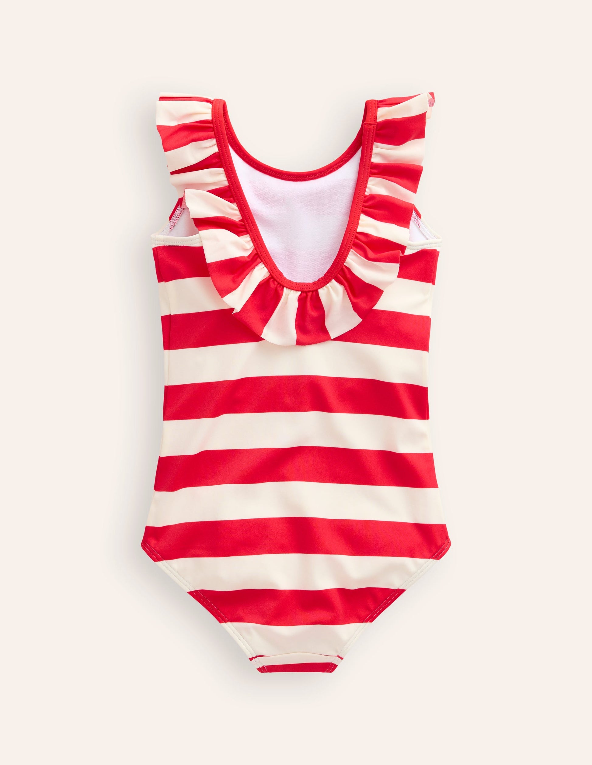 Frill Neck Swimsuit-Poppy Red/ Vanilla Pod Stripe-2