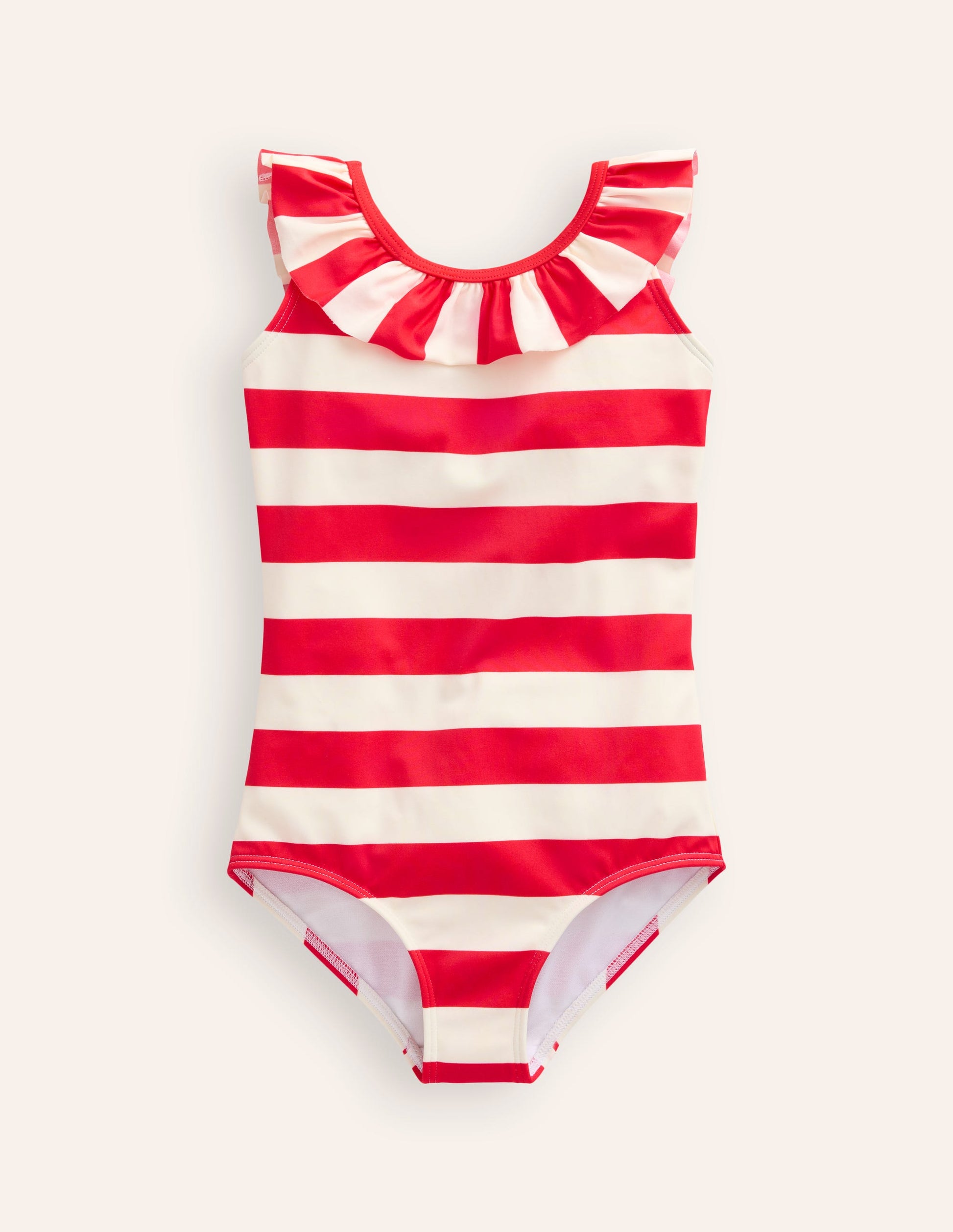 Frill Neck Swimsuit-Poppy Red/ Vanilla Pod Stripe-1