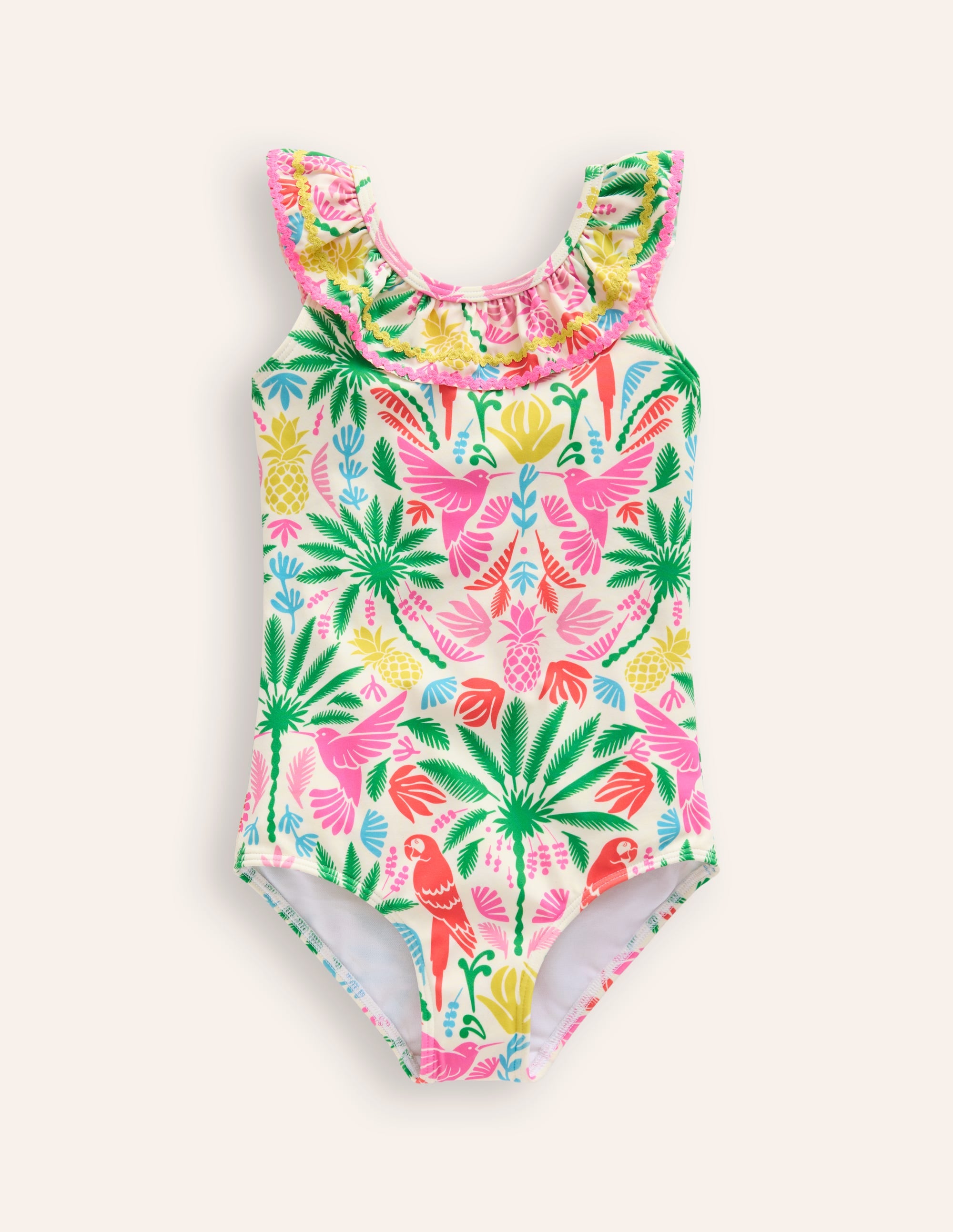 Frill Neck Swimsuit-Multi Rainbow Palm - Image 1