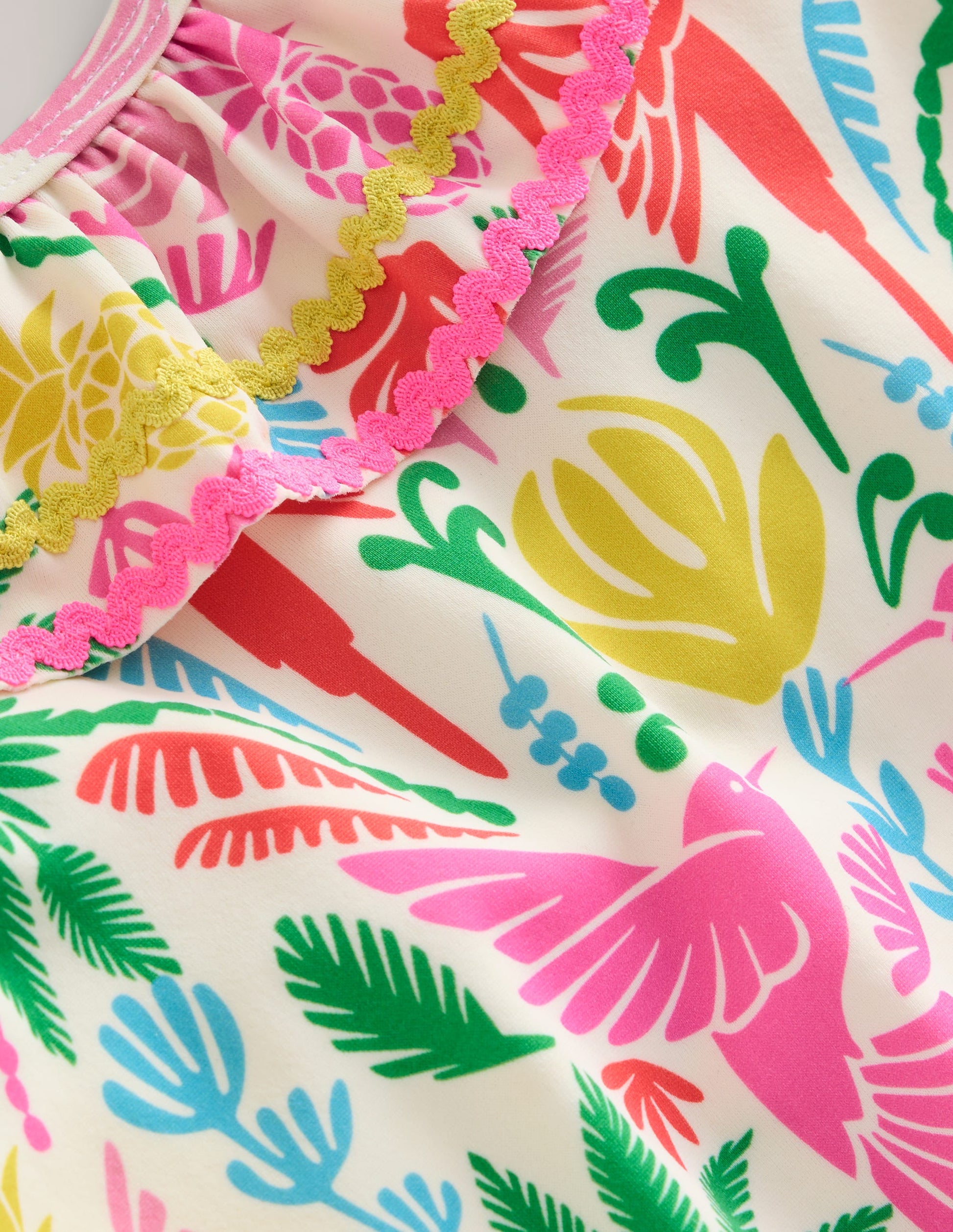 Frill Neck Swimsuit-Multi Rainbow Palm-3