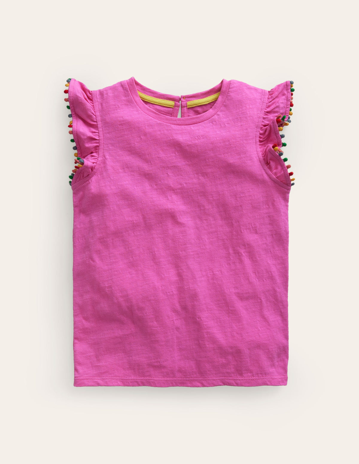 Pom Trim T-Shirt-Strawberry Pink-1