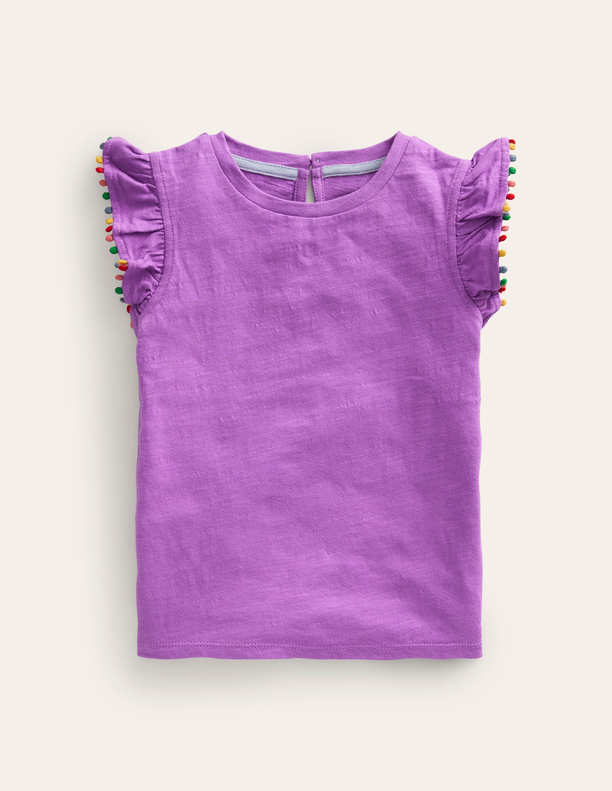 Pom Trim T-Shirt-Purple - Image 1