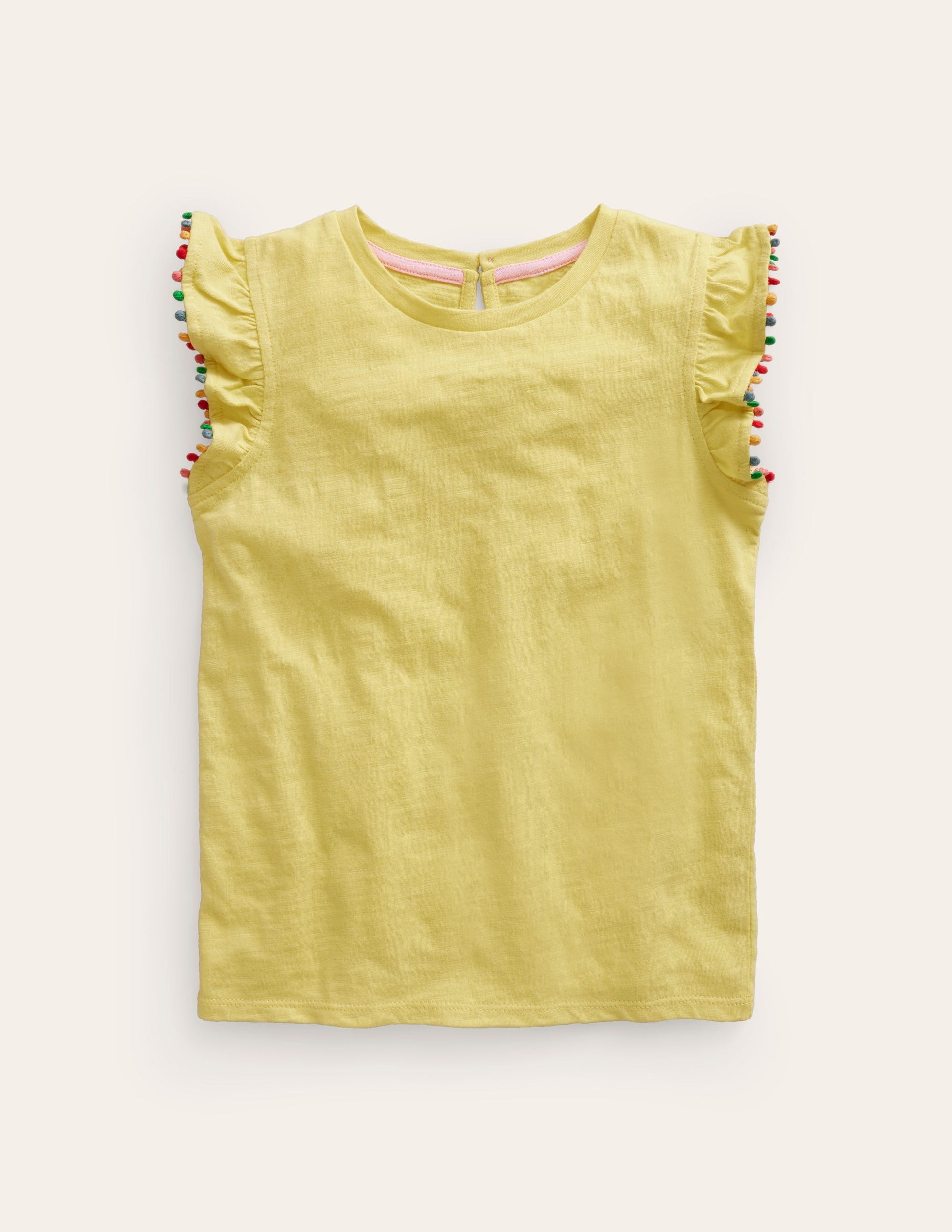 Pom Trim T-Shirt-Zest Yellow-1