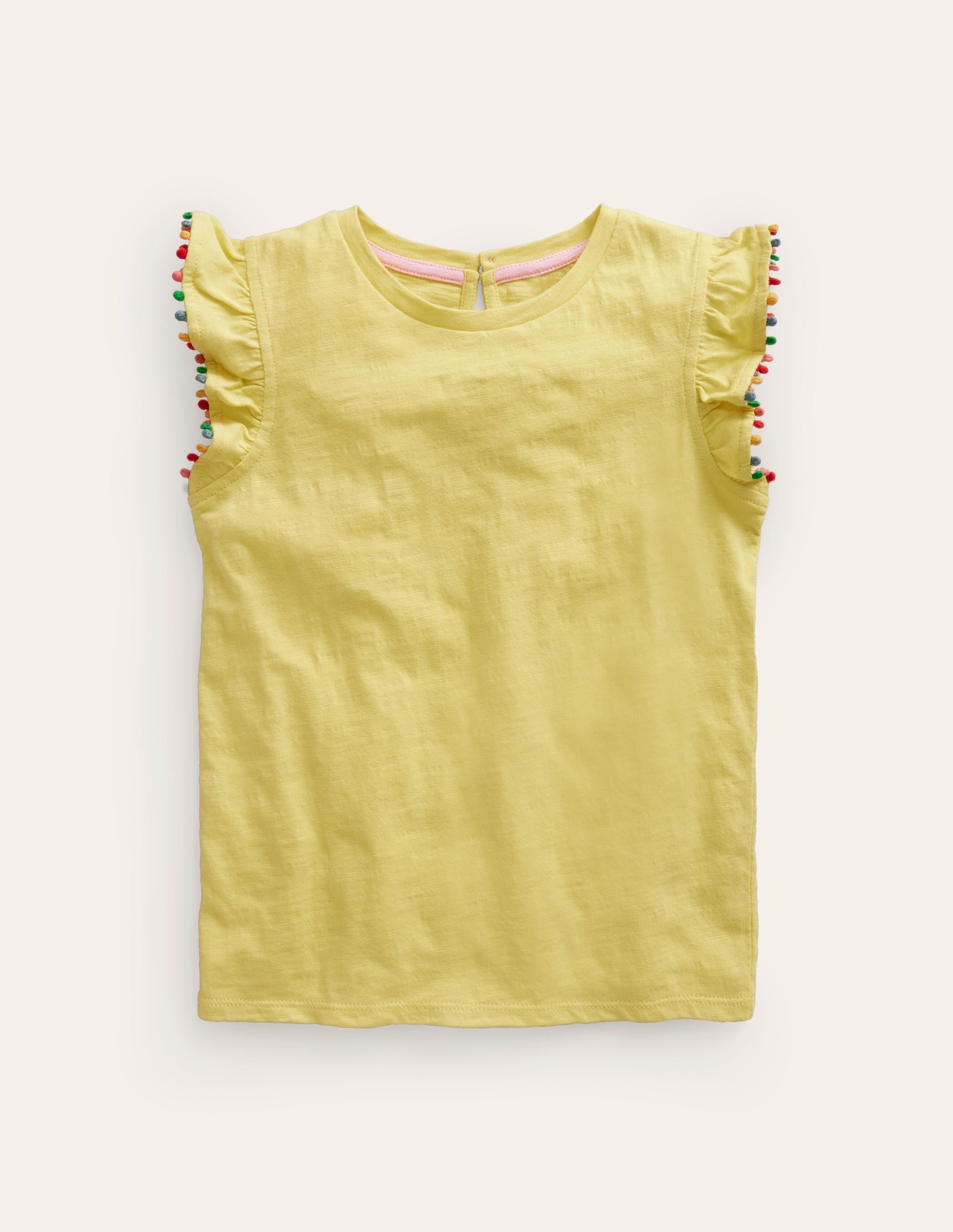Pom Trim T-Shirt-Zest Yellow - Image 1