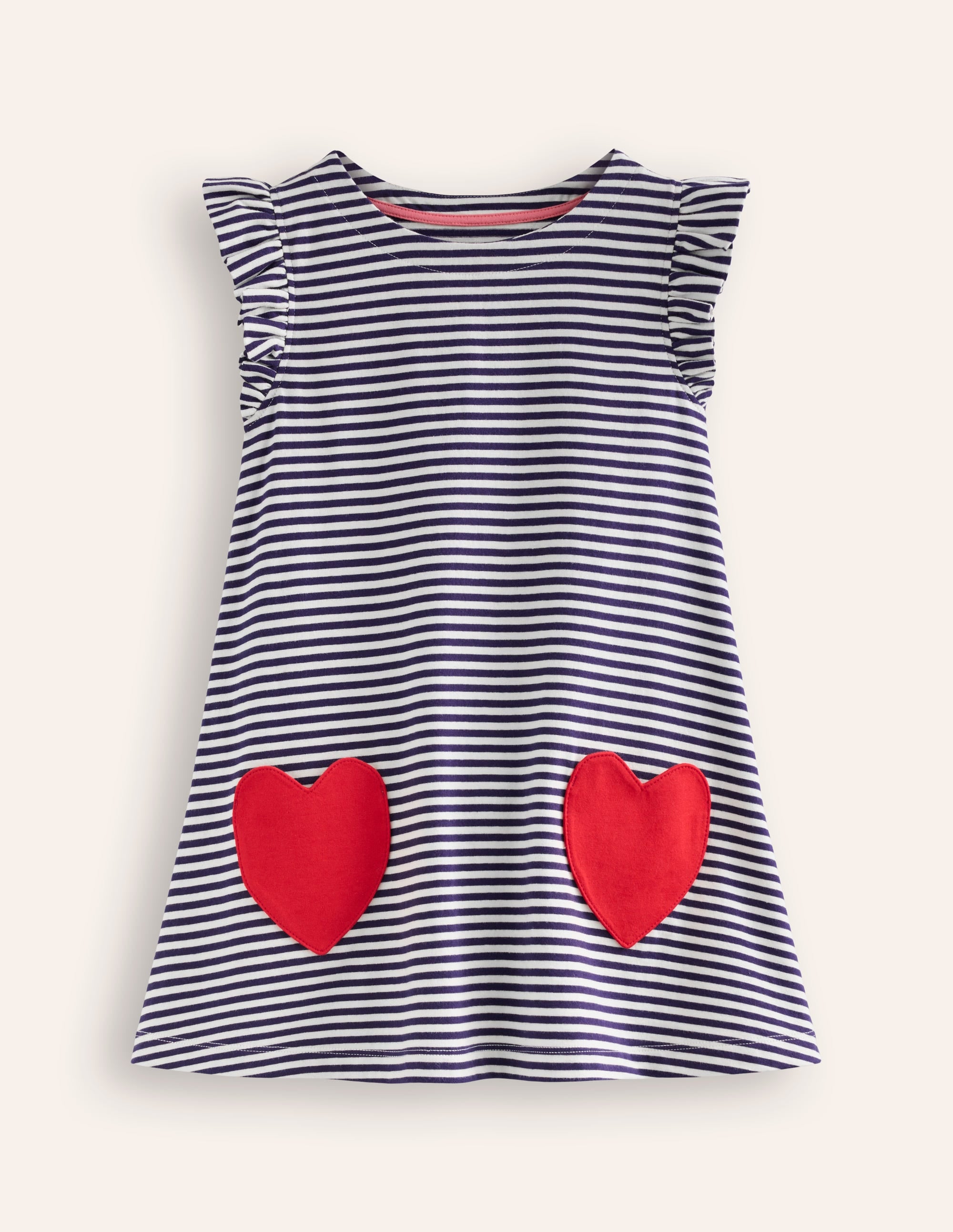 Heart Pocket Frill Tunic-College Navy/ Ivory Hearts - Image 1