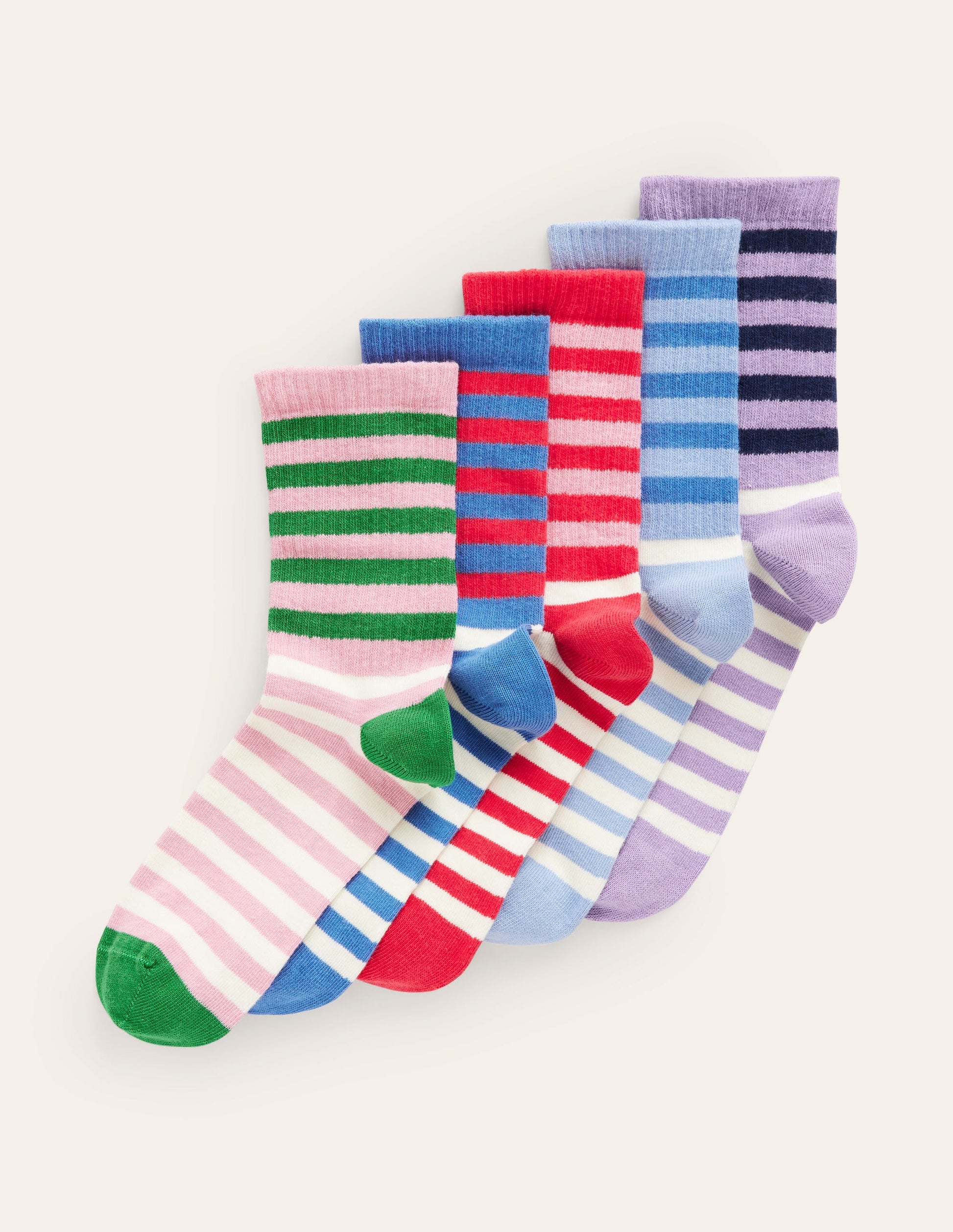 5-Pack Ribbed Ankle Socks-Multi Colourblock Stripe-1