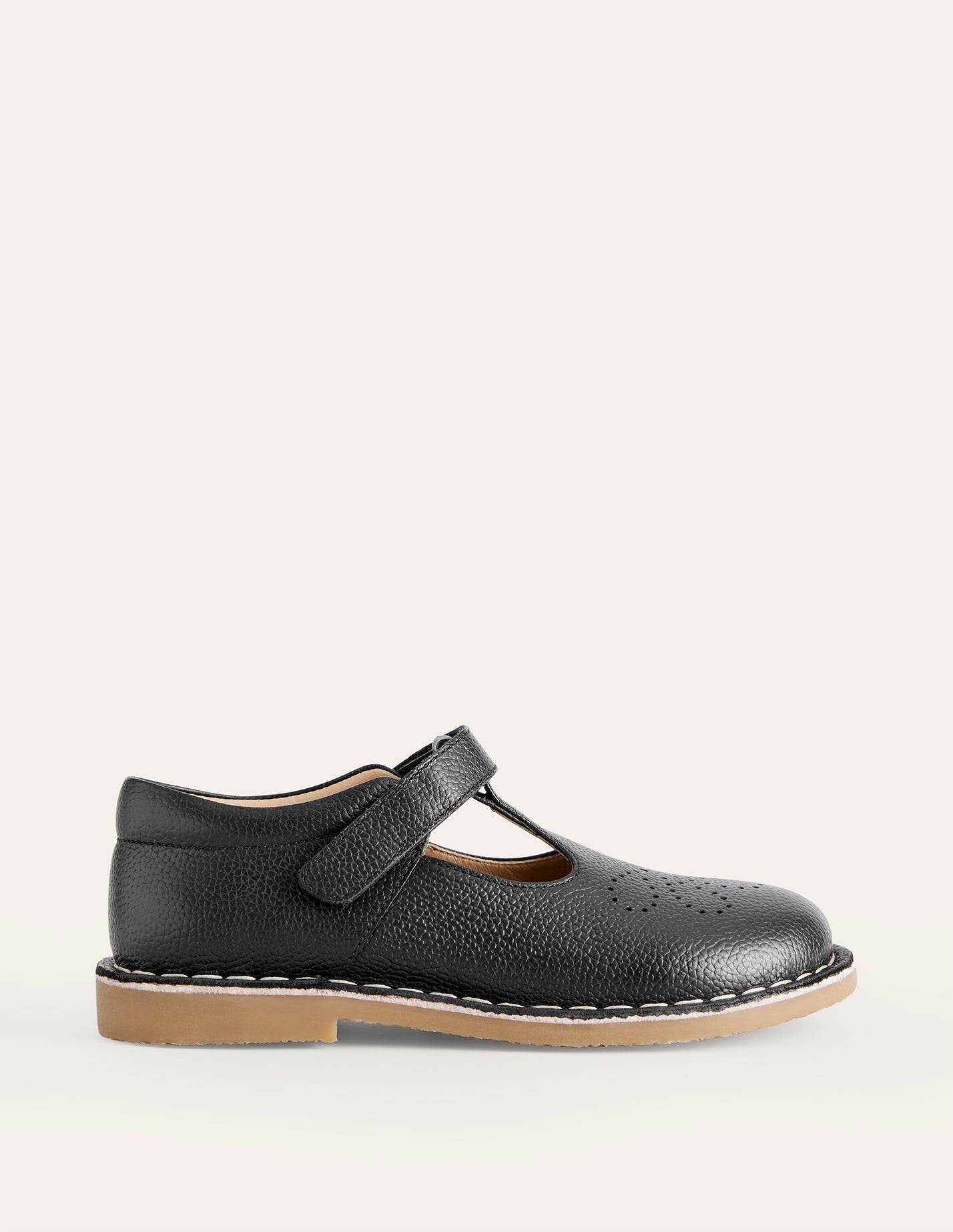 Leather T-bar Flats-Black - Image 1