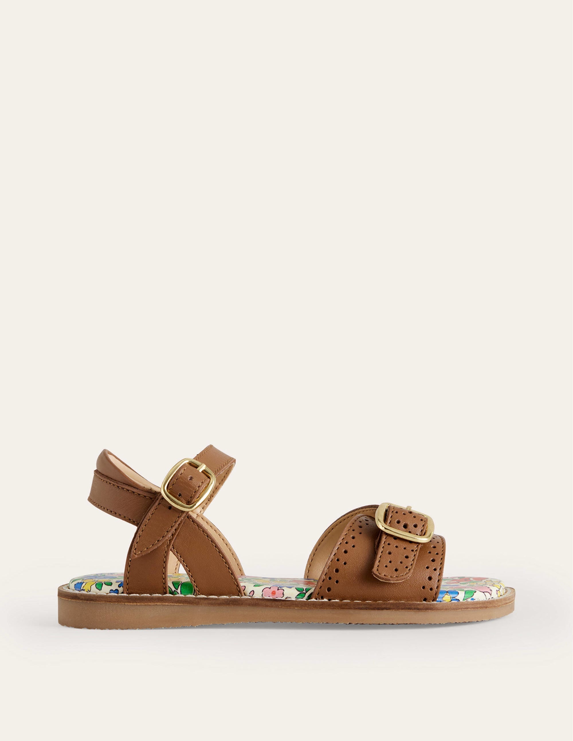 Leather Buckle Sandals-Tan - Image 1