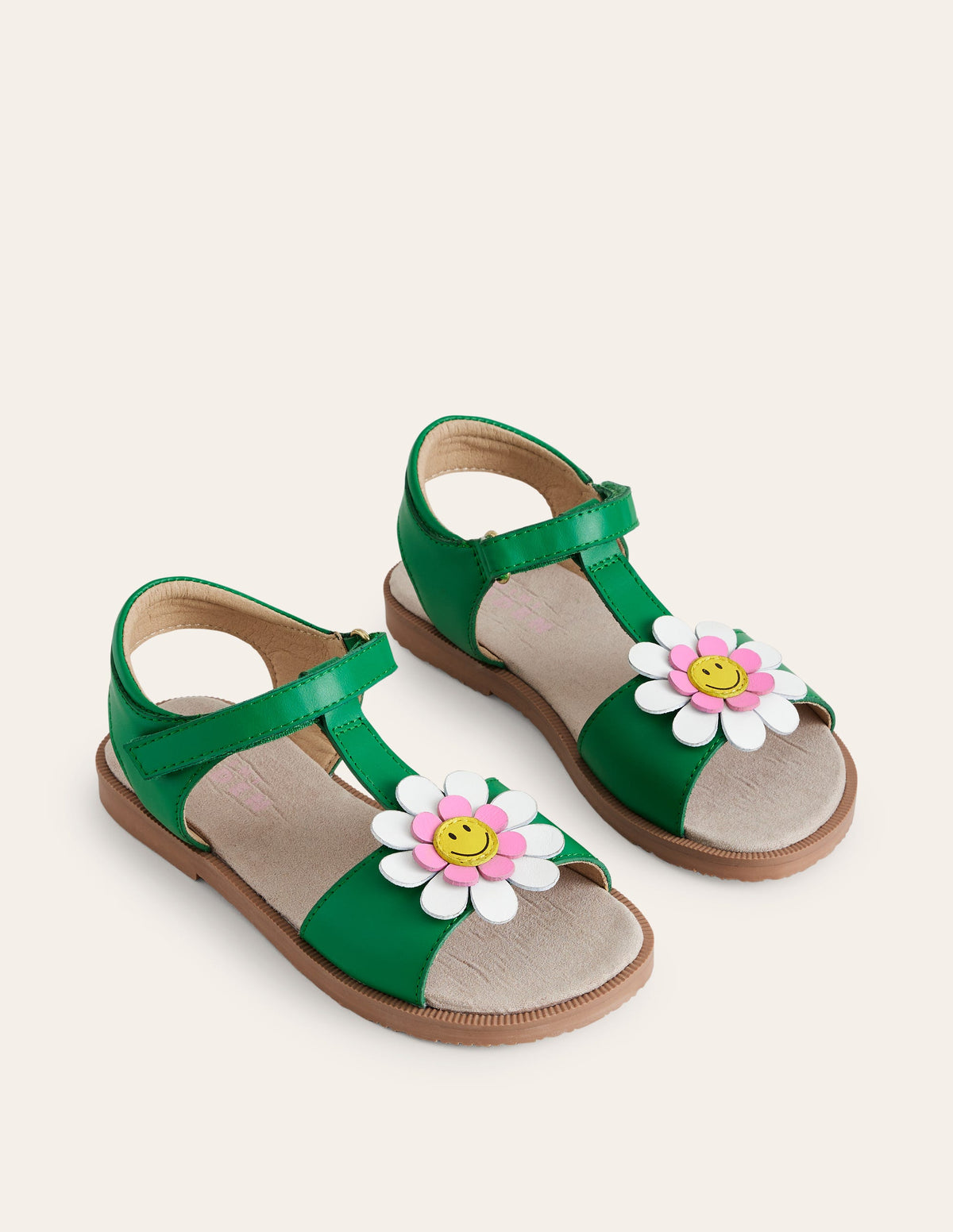Fun Leather Sandals-Green Smiley Flower - Image 2
