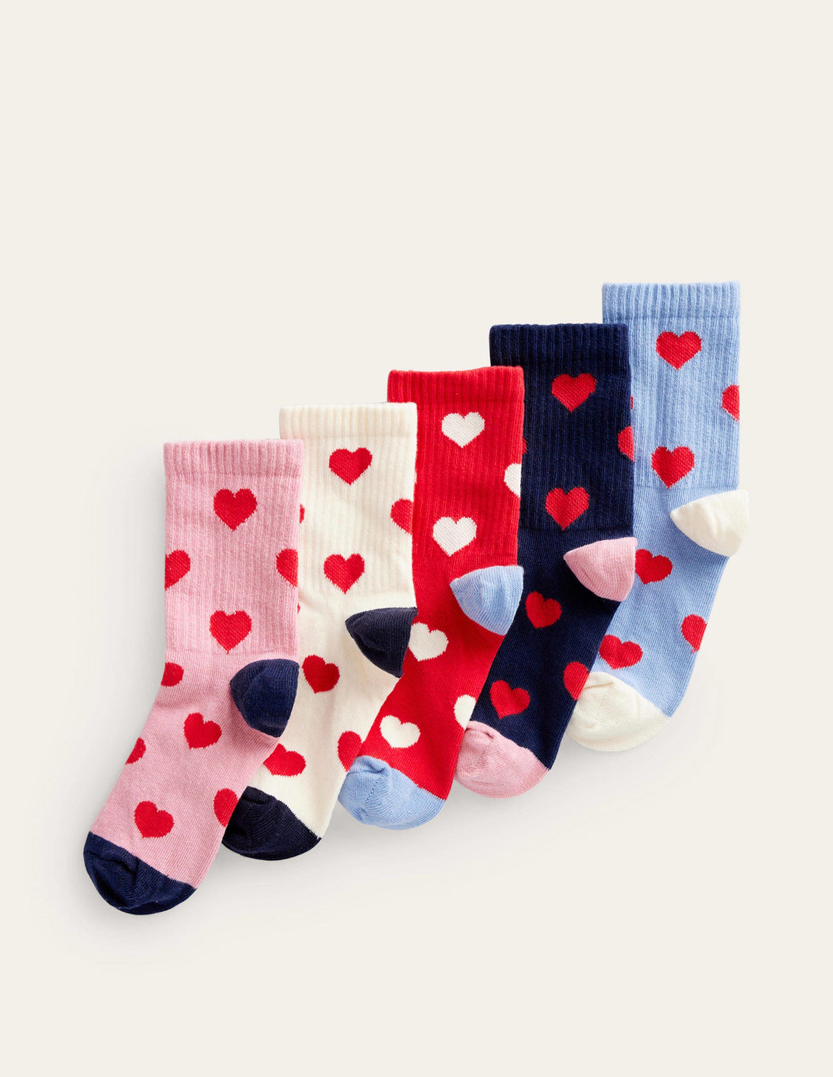5-Pack Ribbed Socks-Multi Hearts - Image 1