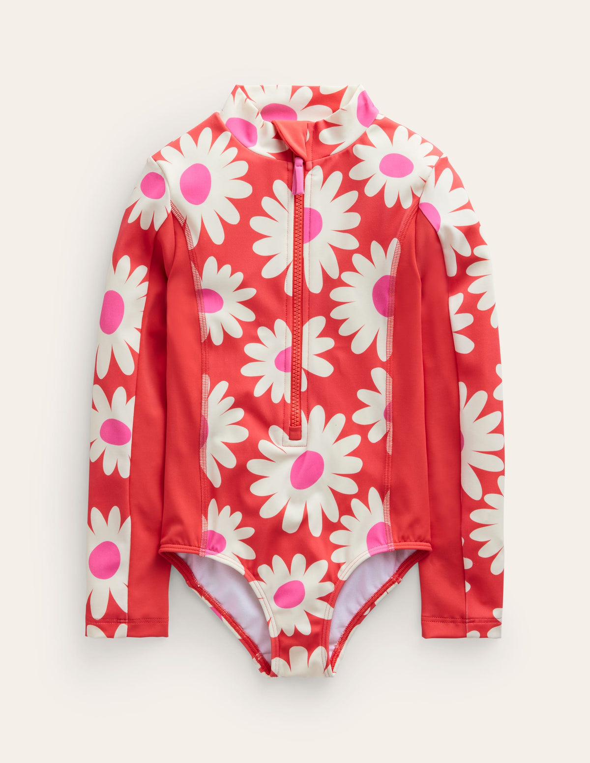Long-sleeved Swimsuit-Cayenne Red Daisy-1