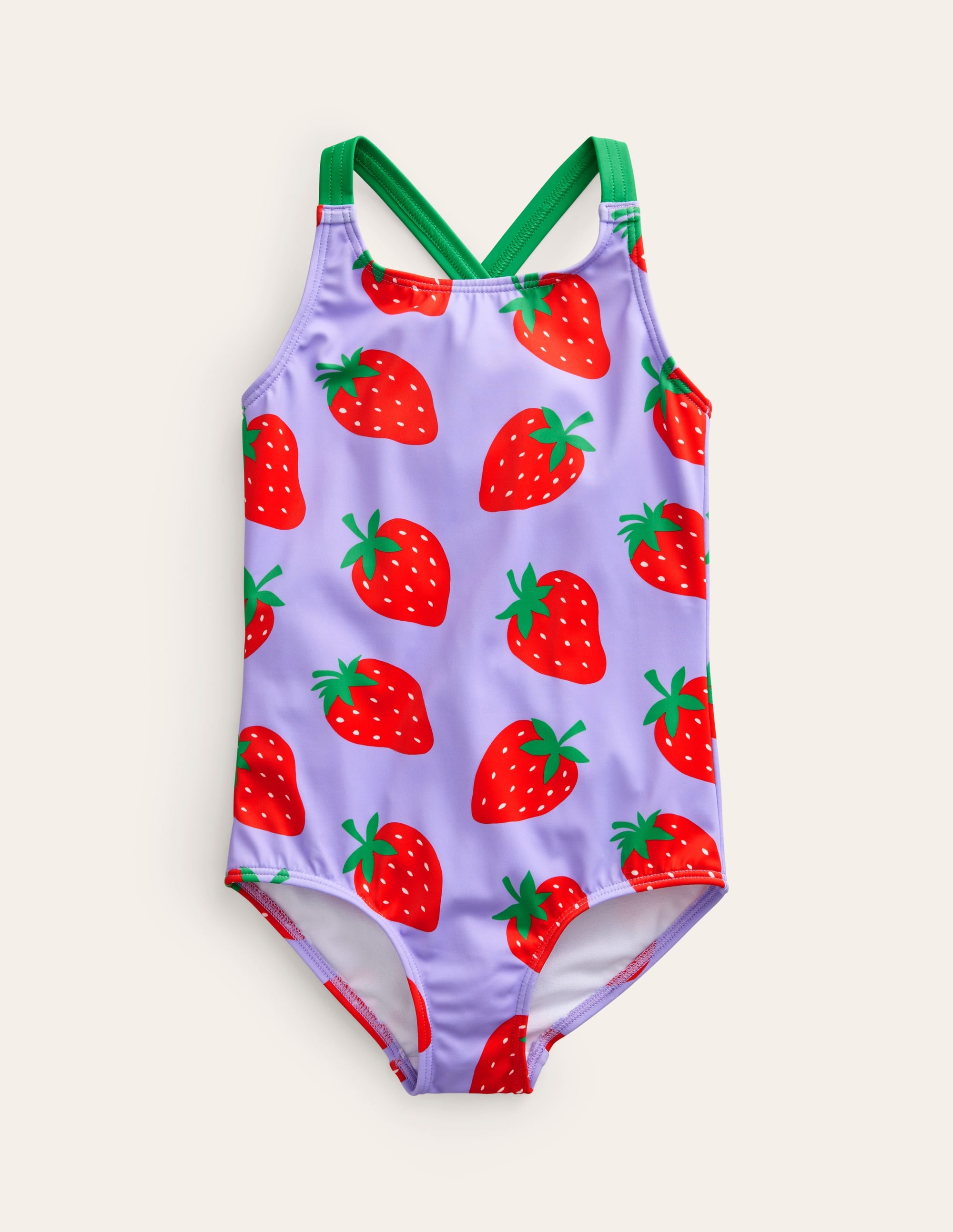 Cross-back Printed Swimsuit-Violet Tulip Strawberries - Image 1