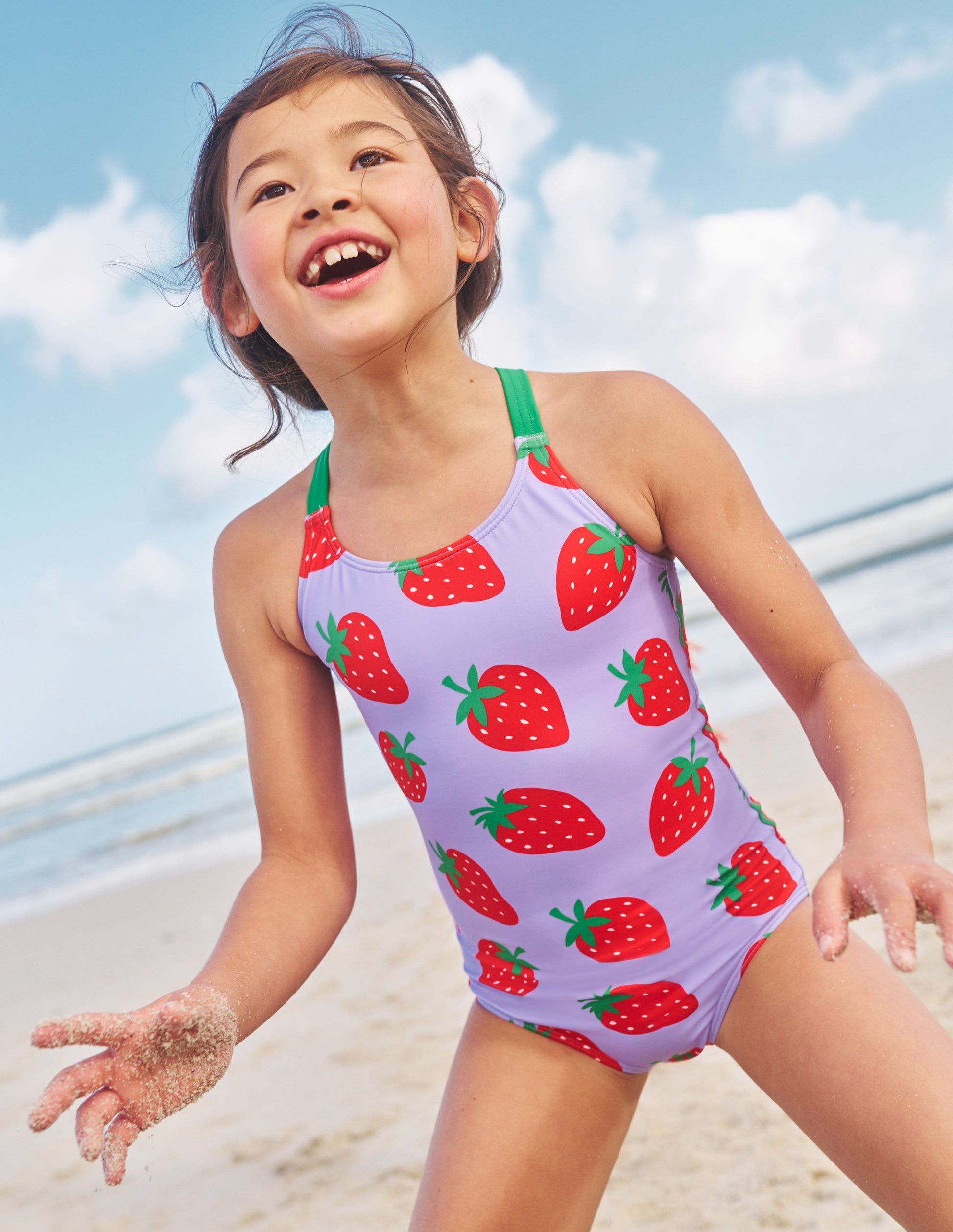 Cross-back Printed Swimsuit-Violet Tulip Strawberries-4