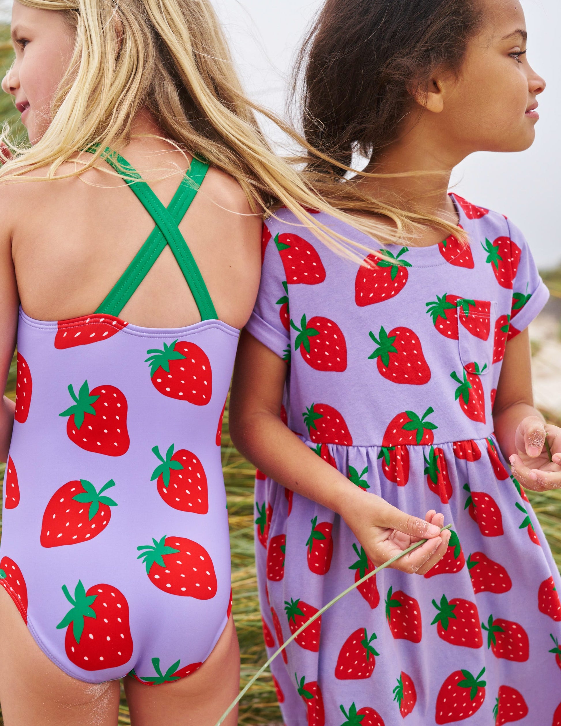 Cross-back Printed Swimsuit-Violet Tulip Strawberries-5