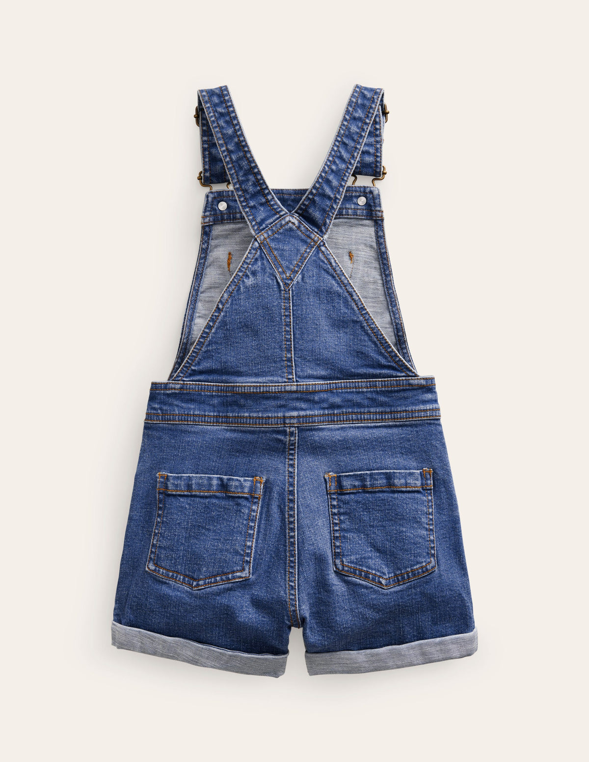 Heart Pocket Short Dungarees-Mid Vintage Denim-2