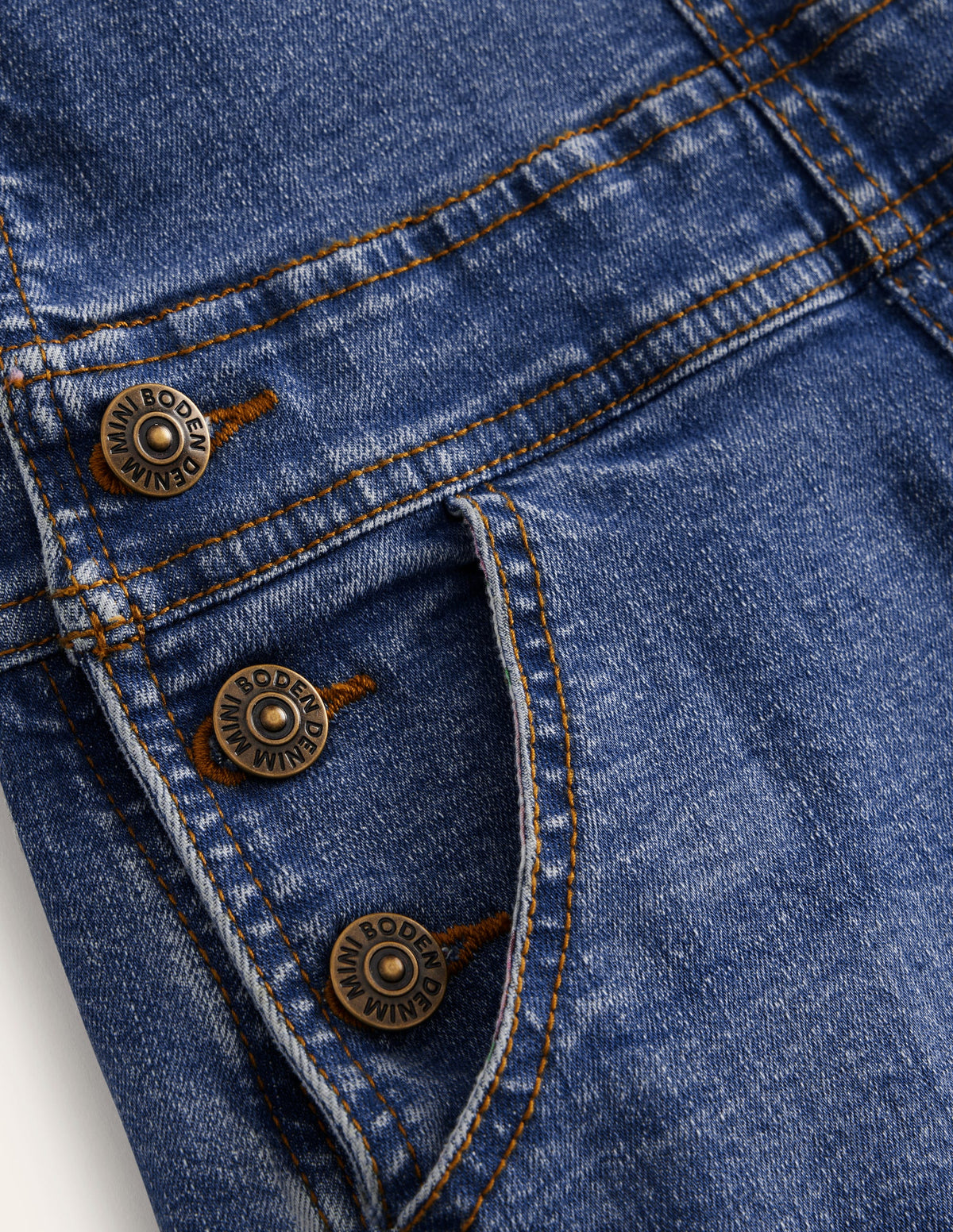 Heart Pocket Short Dungarees-Mid Vintage Denim - Image 3