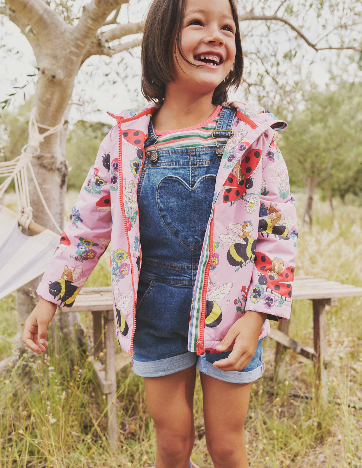 Heart Pocket Short Dungarees-Mid Vintage Denim - Image 4