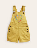 Heart Pocket Short Dungarees-Spring Yellow
