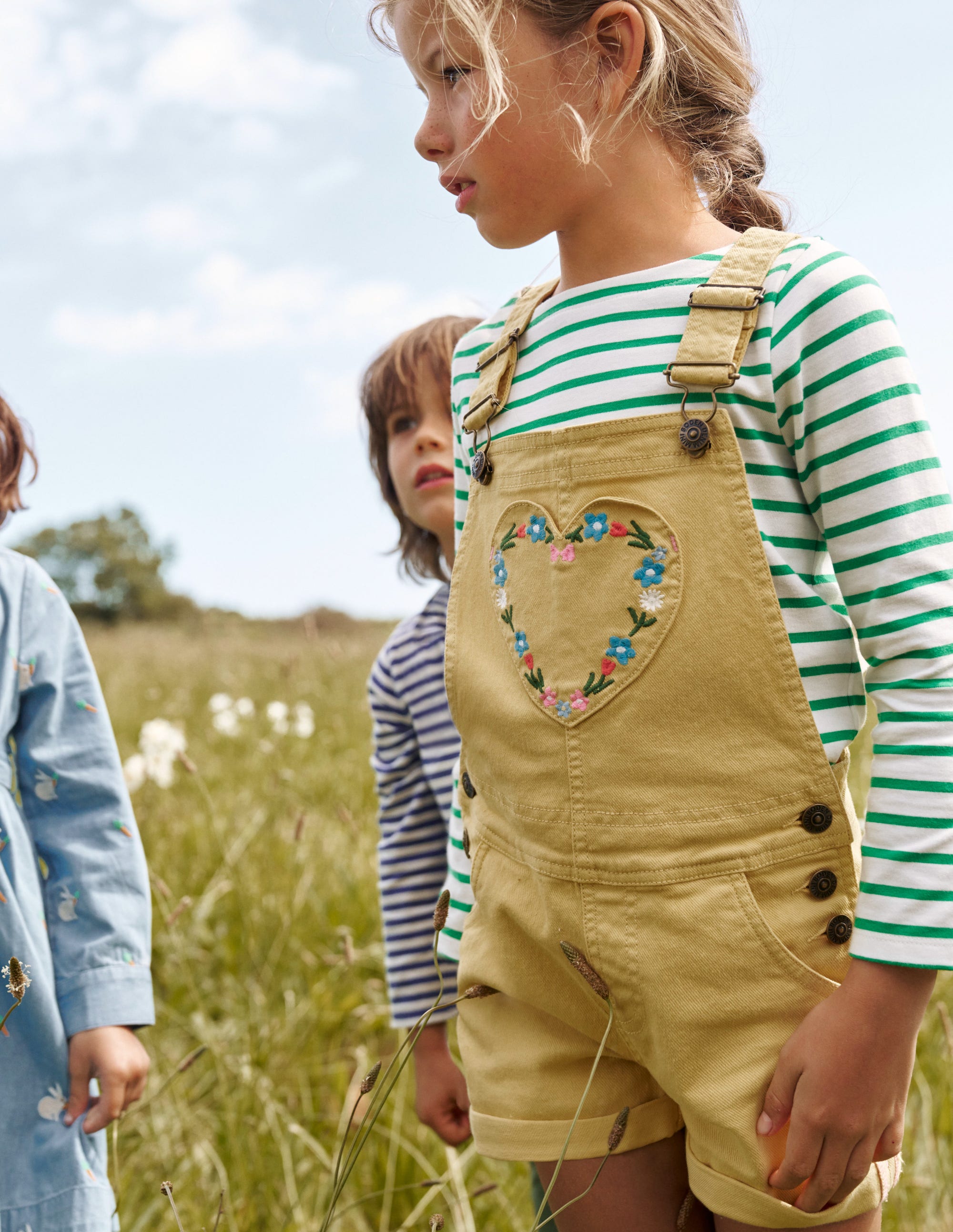 Heart Pocket Short Dungarees-Spring Yellow - Image 4