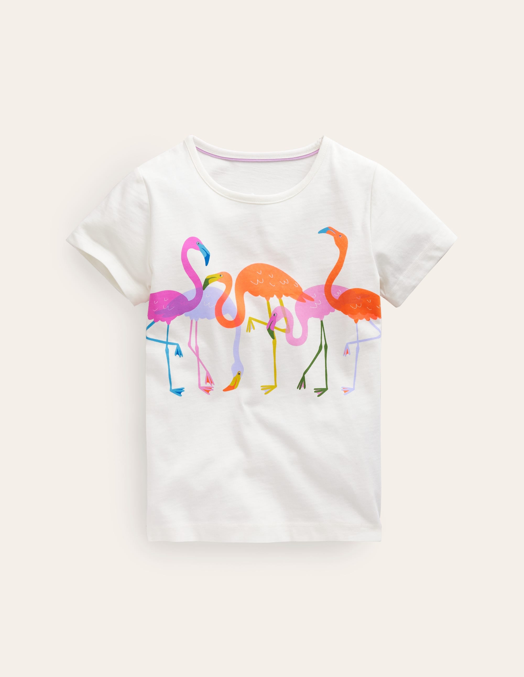 Printed Graphic T-Shirt-Ivory Flamingos - Image 3