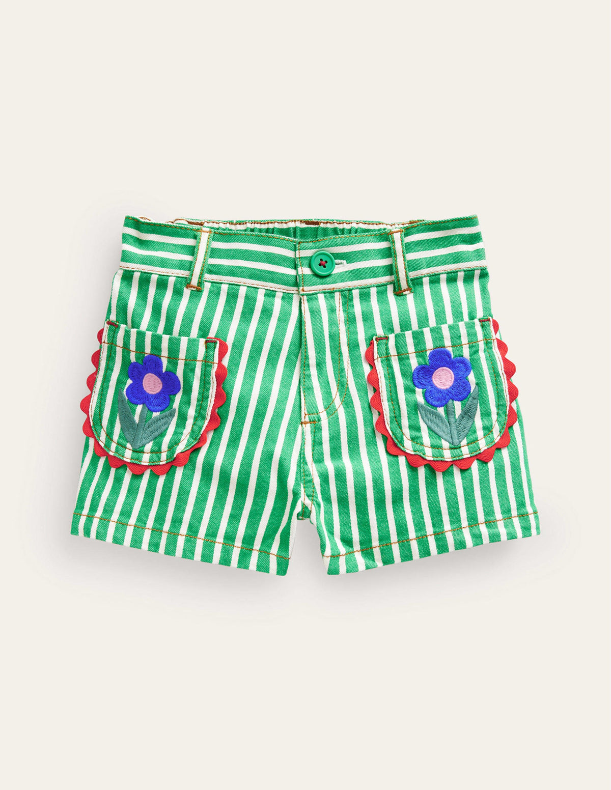 Patch Pocket Shorts-Green / Ivory Stripe Tulip - Image 1