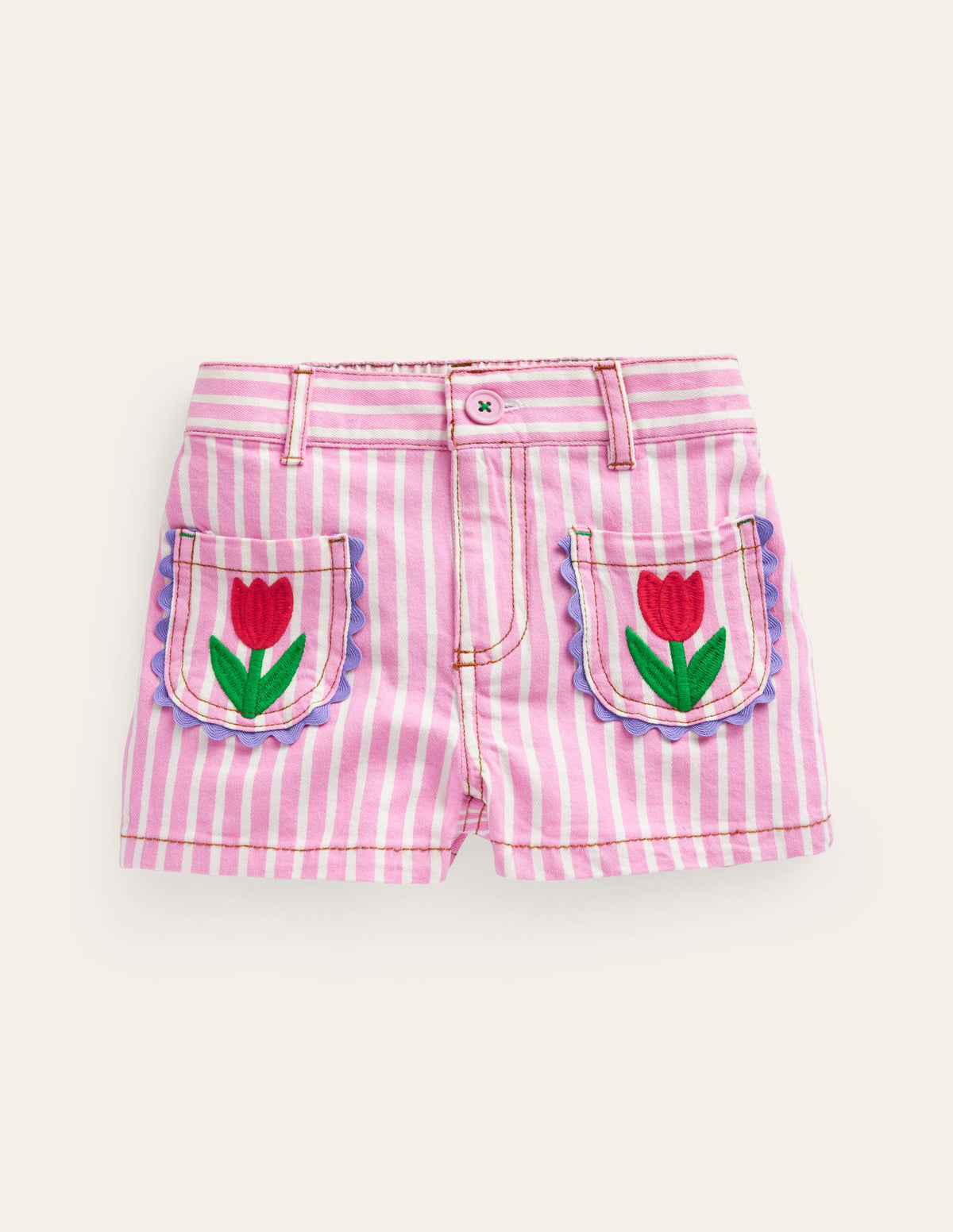 Patch Pocket Shorts-Pink / Ivory Stripe Tulip - Image 1