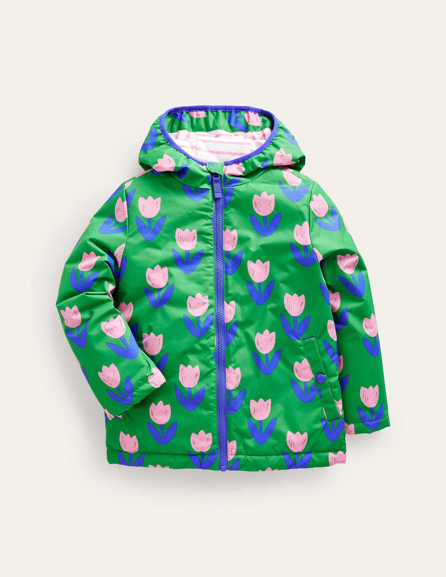 Jersey Lined Anorak-Runner Bean Green Tulips