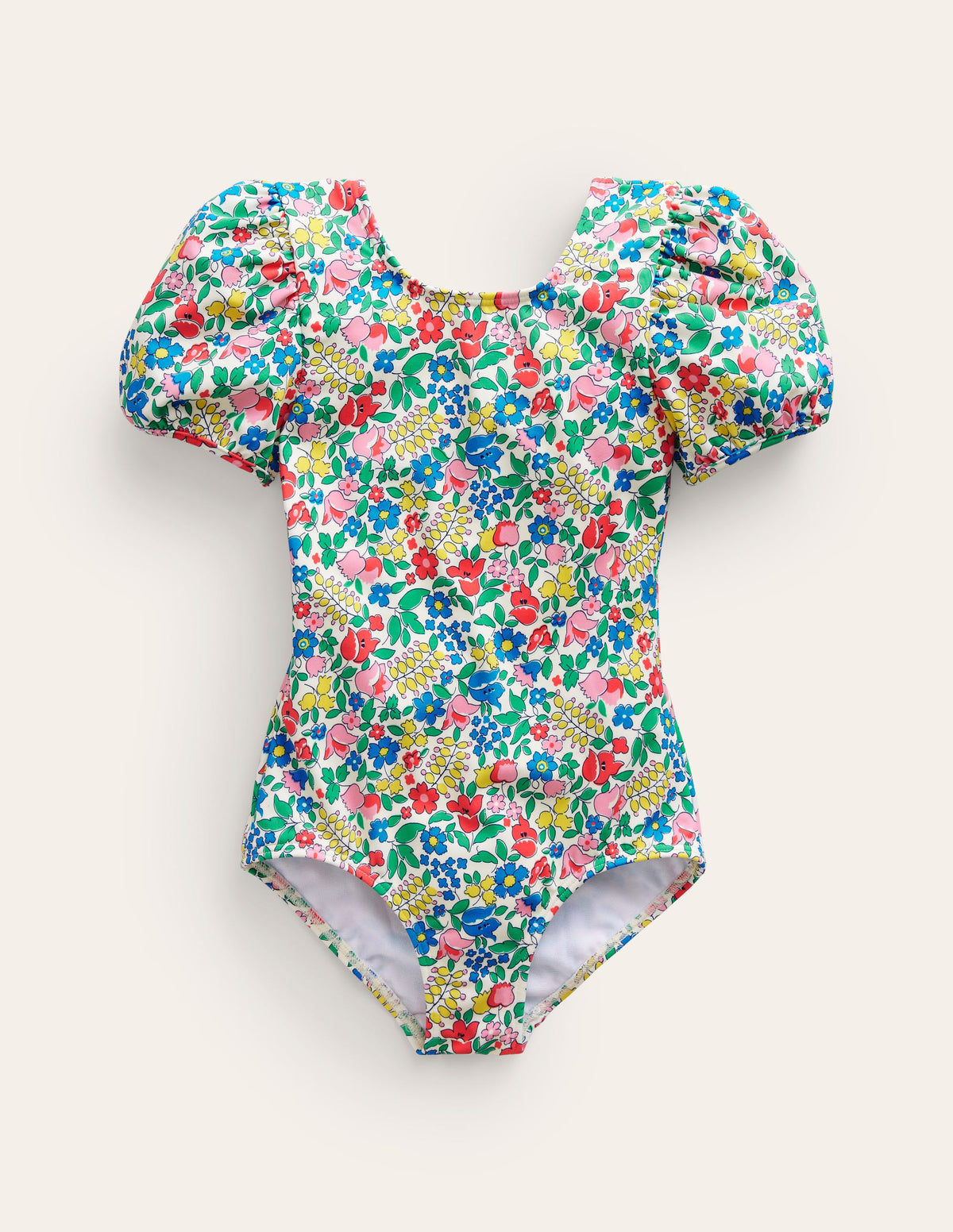 Printed Puff-sleeved Swimsuit-Multi Flowerbed - Image 1