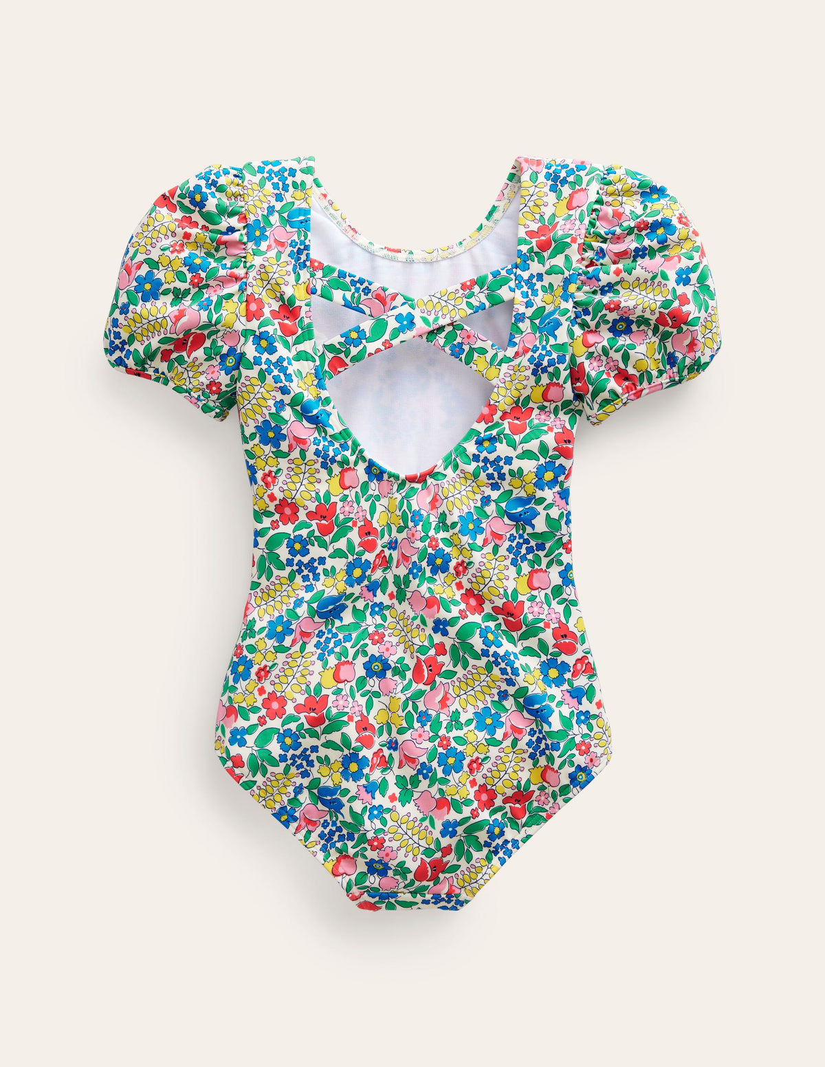Printed Puff-sleeved Swimsuit-Multi Flowerbed - Image 2
